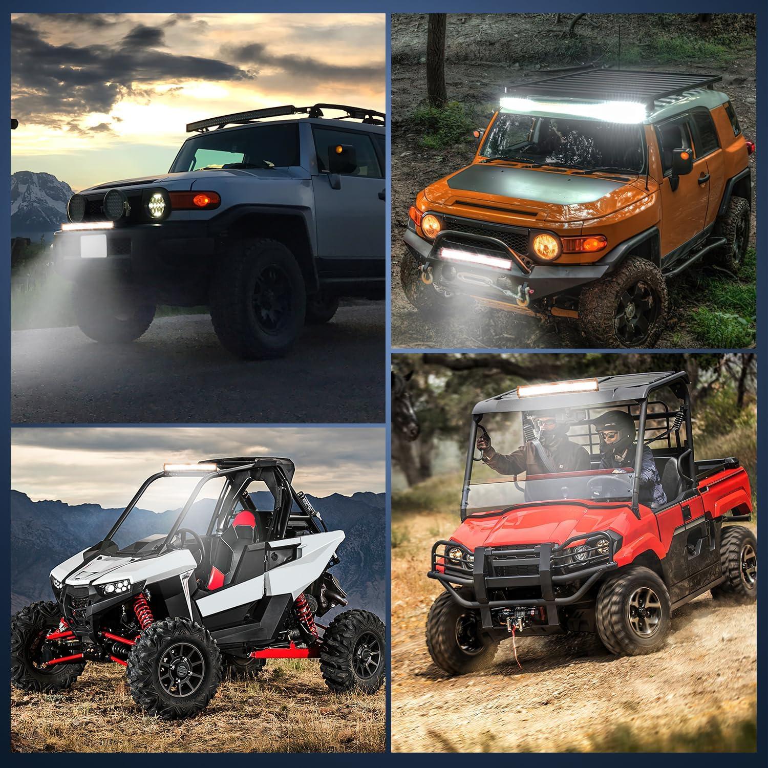 imageNilight LED Light Bar 20Inch 420W Yellow Flood Spot Combo Triple Row Driving Lamp Roof Bumper Off Road LED Work Lights Pods for Van Camper Wagon Car Pickup Golf Cart ATV UTV SUV Truck Boat 4x4Amber Shell with White Light