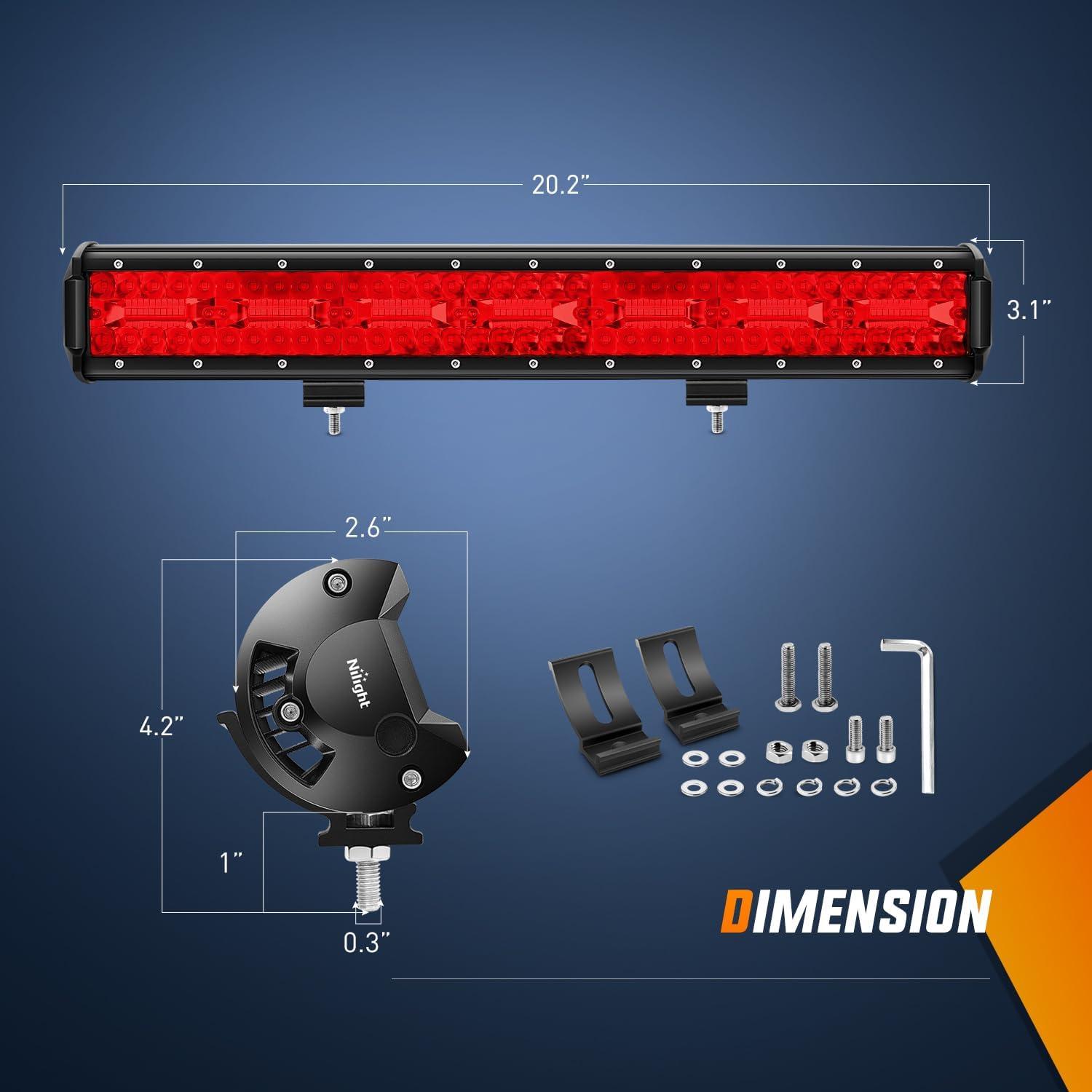 imageNilight LED Light Bar 20Inch 420W Yellow Flood Spot Combo Triple Row Driving Lamp Roof Bumper Off Road LED Work Lights Pods for Van Camper Wagon Car Pickup Golf Cart ATV UTV SUV Truck Boat 4x4Red