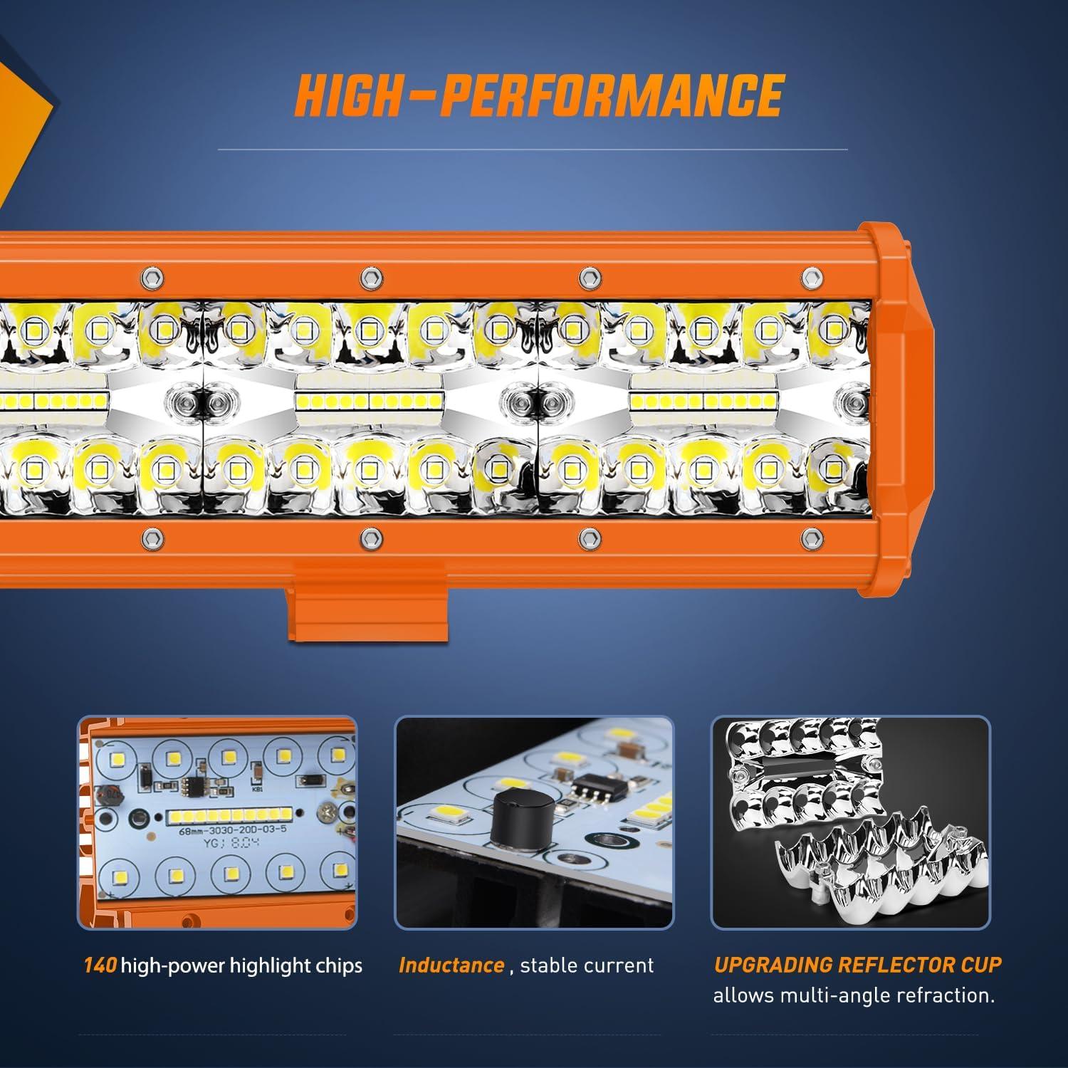 imageNilight LED Light Bar 20Inch 420W Yellow Flood Spot Combo Triple Row Driving Lamp Roof Bumper Off Road LED Work Lights Pods for Van Camper Wagon Car Pickup Golf Cart ATV UTV SUV Truck Boat 4x4Amber Shell with White Light