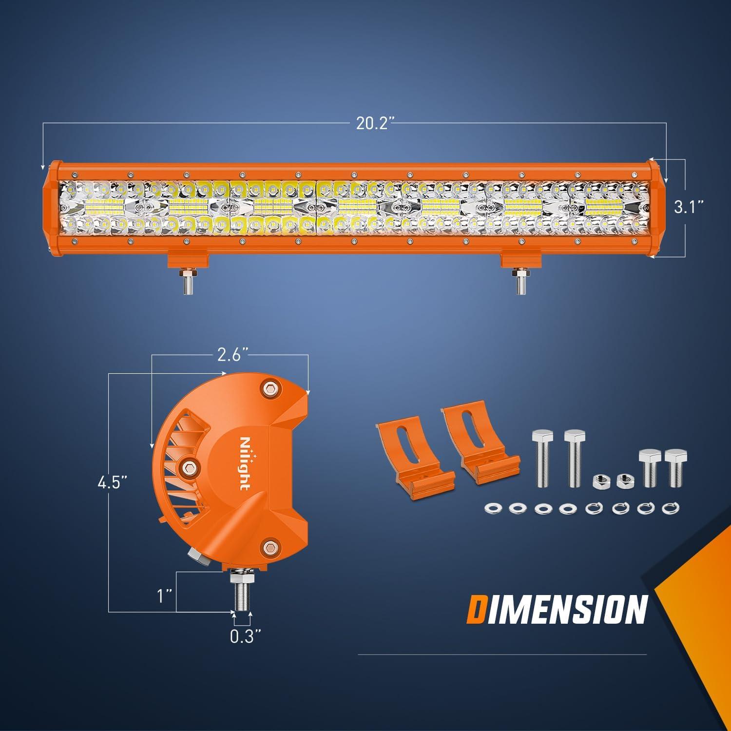 imageNilight LED Light Bar 20Inch 420W Yellow Flood Spot Combo Triple Row Driving Lamp Roof Bumper Off Road LED Work Lights Pods for Van Camper Wagon Car Pickup Golf Cart ATV UTV SUV Truck Boat 4x4Amber Shell with White Light