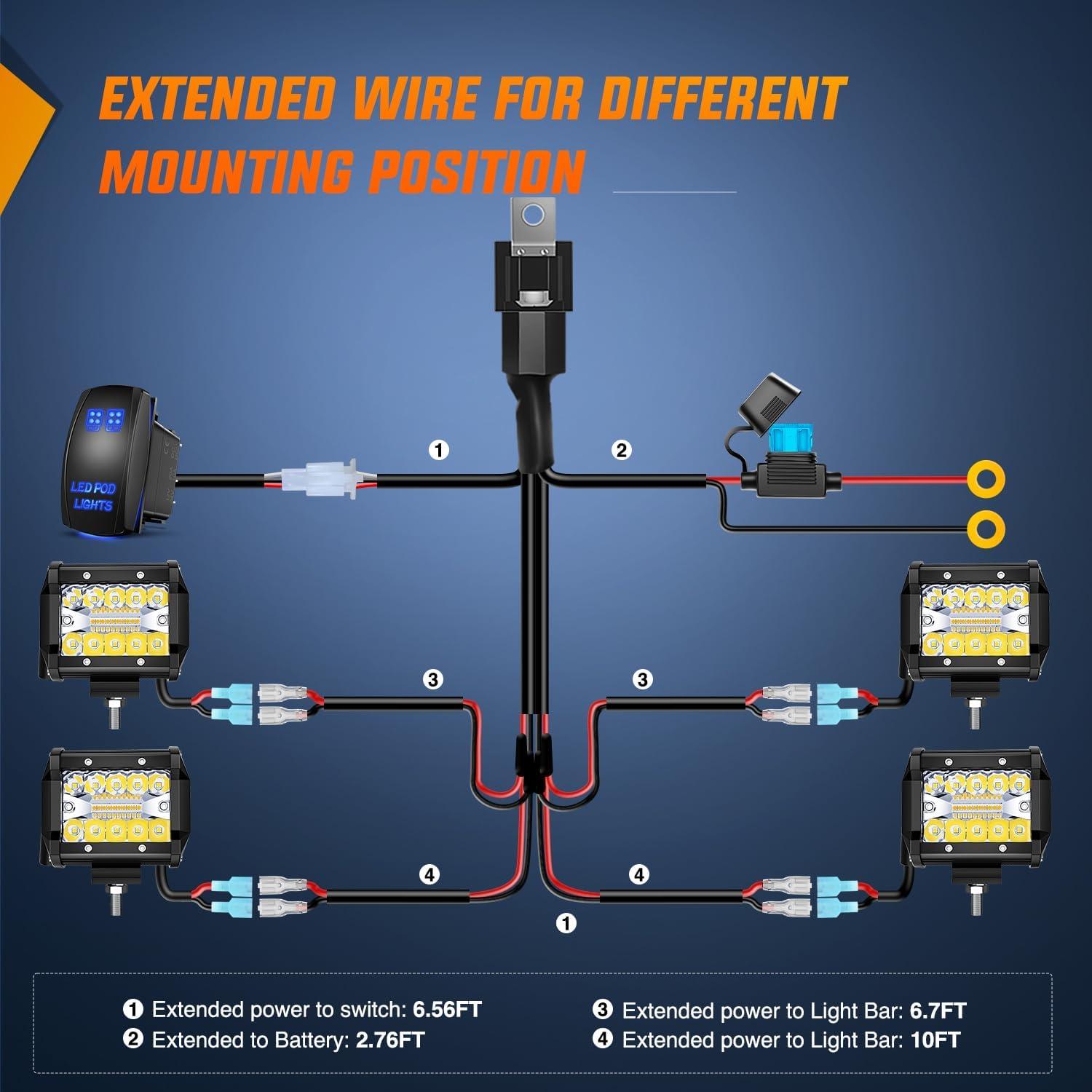 imageNilight LED Light Bar 2PC 4Inch 60W Flood Spot Combo Triple Row Driving Lamp Roof Bumper Off Road Work Lights for Van Camper Wagon Car Pickup Golf Cart ATV UTV SUV Truck Boat 4x44Pcs Led Pods Wiring