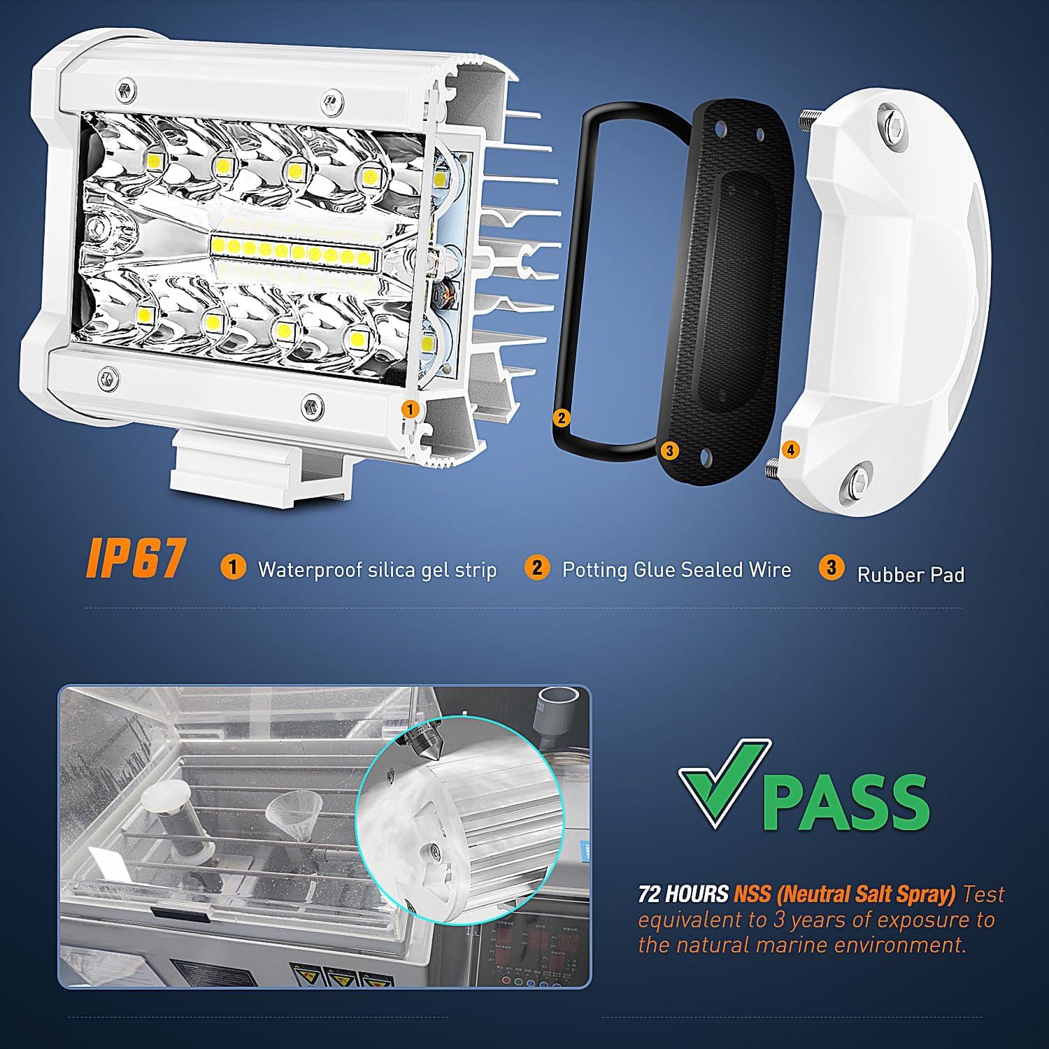 imageNilight LED Light Bar 2PC 4Inch 60W Flood Spot Combo Triple Row Driving Lamp Roof Bumper Off Road Work Lights for Van Camper Wagon Car Pickup Golf Cart ATV UTV SUV Truck Boat 4x42Pcs White Shell with White Light