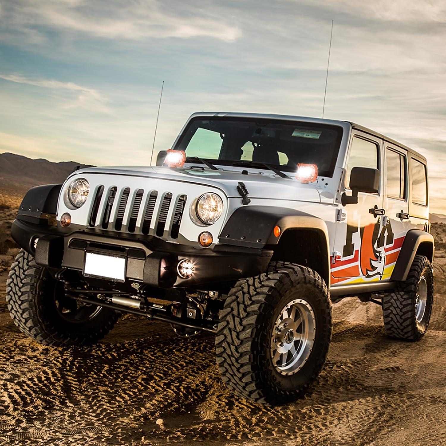 imageNilight LED Light Bar 2PC 4Inch 60W Flood Spot Combo Triple Row Driving Lamp Roof Bumper Off Road Work Lights for Van Camper Wagon Car Pickup Golf Cart ATV UTV SUV Truck Boat 4x42Pcs Amber Shell with White Light