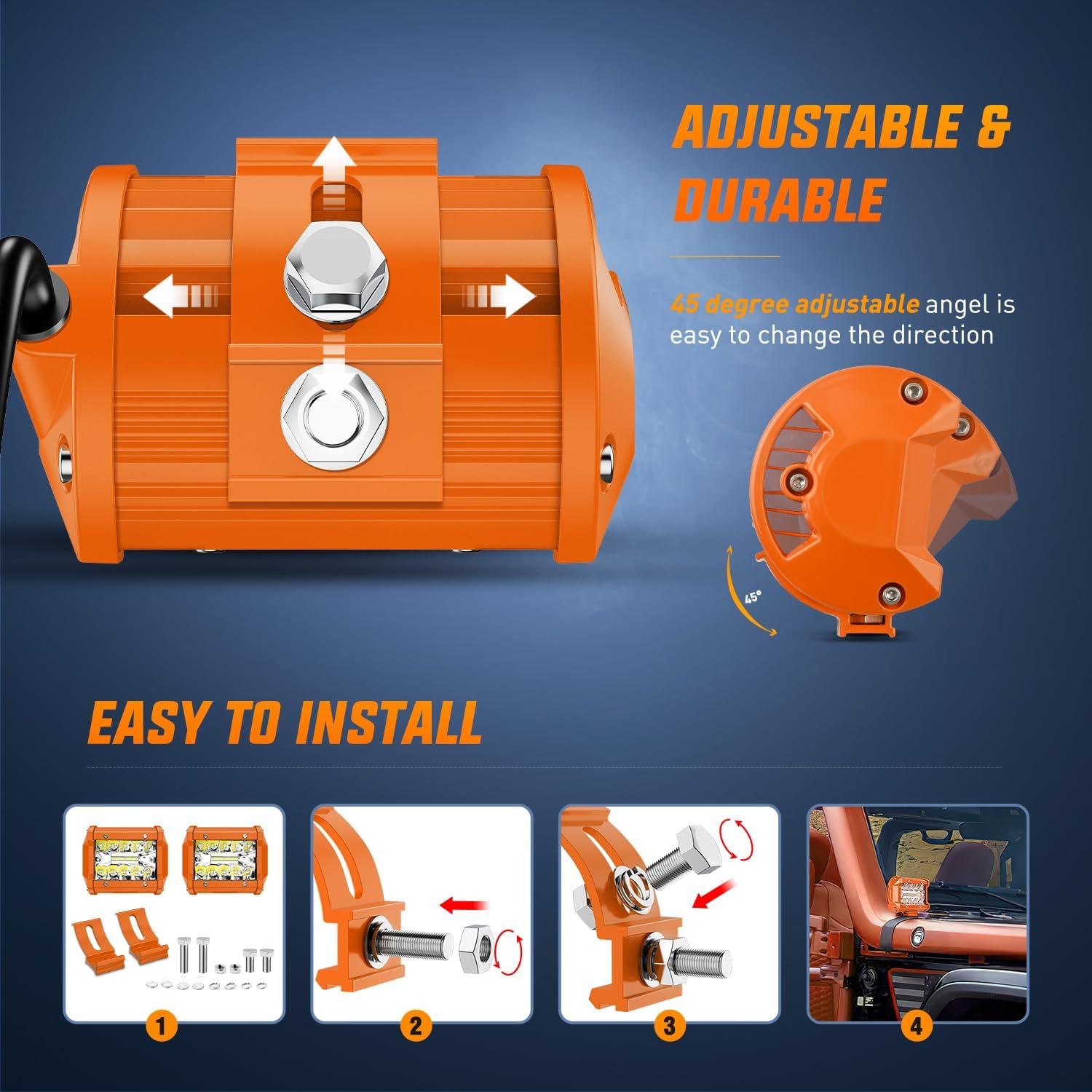 imageNilight LED Light Bar 2PC 4Inch 60W Flood Spot Combo Triple Row Driving Lamp Roof Bumper Off Road Work Lights for Van Camper Wagon Car Pickup Golf Cart ATV UTV SUV Truck Boat 4x42Pcs Amber Shell with White Light