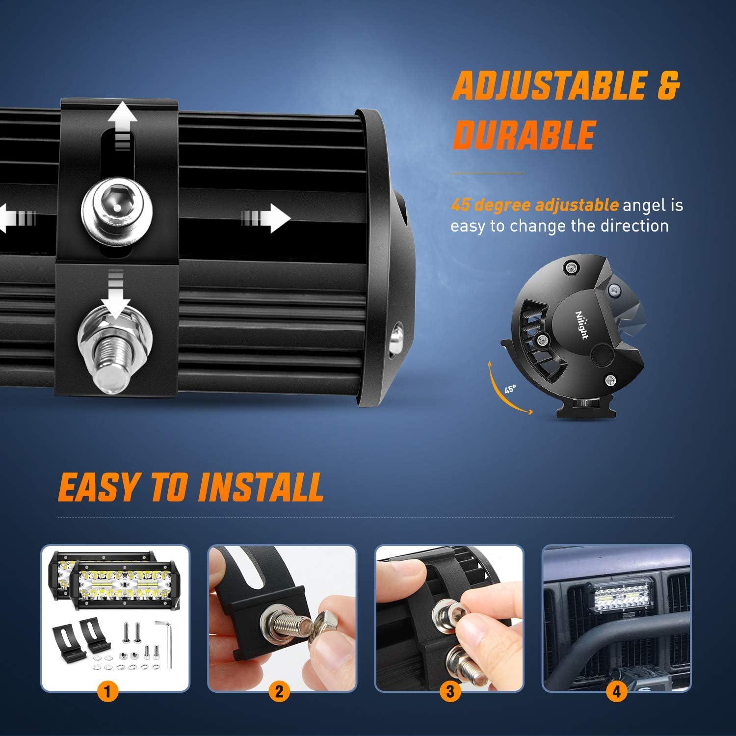 imageNilight LED Light Bar 2PC 65Inch 120W Flood Spot Combo Triple Row Driving Lamp Roof Bumper Off Road Work Lights for Van Camper Wagon Car Pickup Golf Cart ATV UTV SUV Truck Boat 4x42Pcs Led Pods