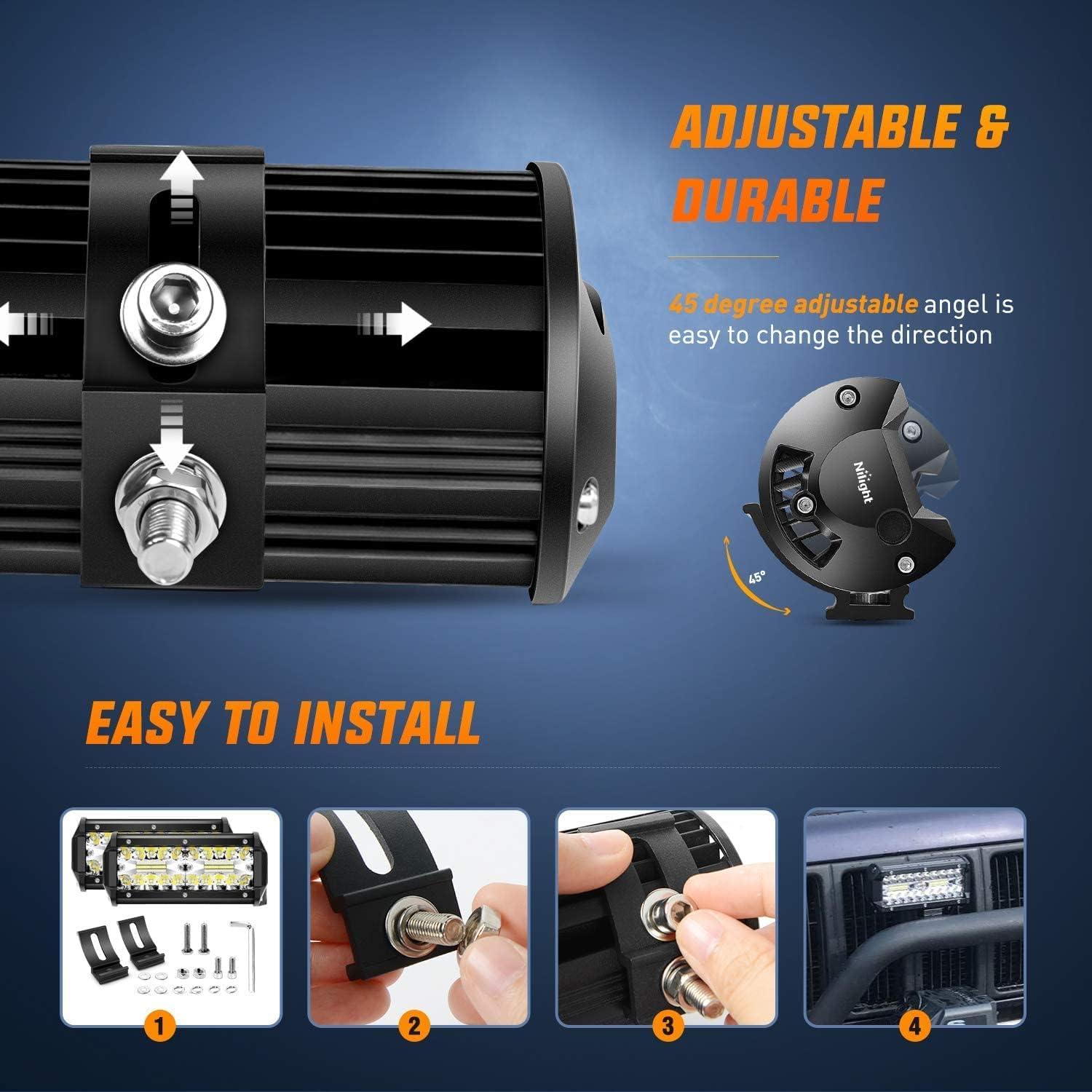 imageNilight LED Light Bar 2PC 65Inch 120W Flood Spot Combo Triple Row Driving Lamp Roof Bumper Off Road Work Lights for Van Camper Wagon Car Pickup Golf Cart ATV UTV SUV Truck Boat 4x42Pcs Led Pods Wiring