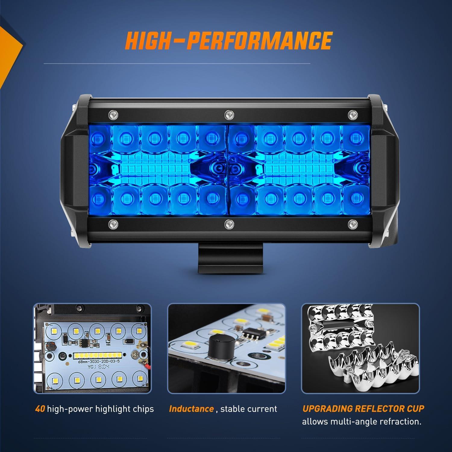 imageNilight LED Light Bar 2PC 65Inch 120W Flood Spot Combo Triple Row Driving Lamp Roof Bumper Off Road Work Lights for Van Camper Wagon Car Pickup Golf Cart ATV UTV SUV Truck Boat 4x42Pcs Led Pods Blue