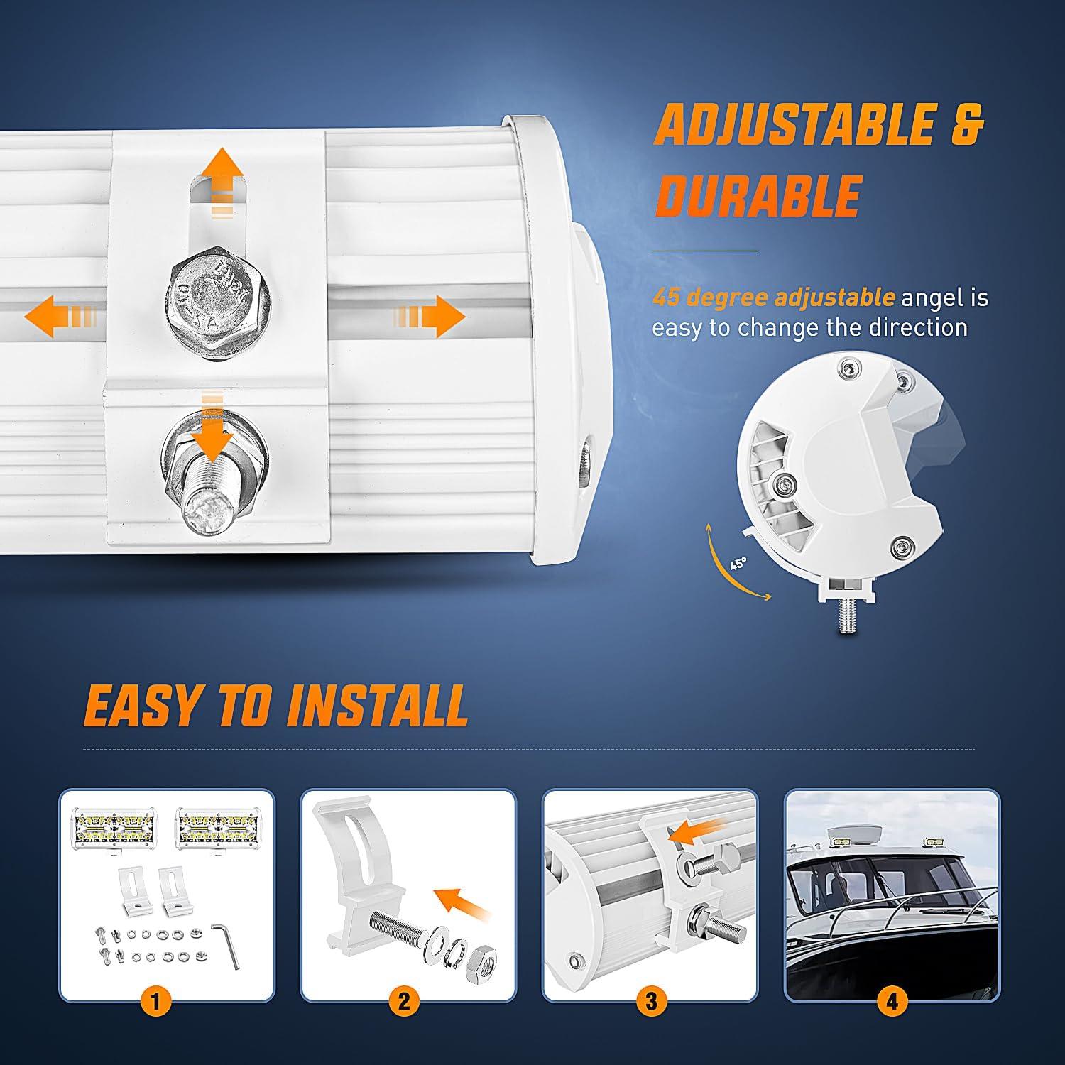 imageNilight LED Light Bar 2PC 65Inch 120W Flood Spot Combo Triple Row Driving Lamp Roof Bumper Off Road Work Lights for Van Camper Wagon Car Pickup Golf Cart ATV UTV SUV Truck Boat 4x42Pcs White Shell with White Light