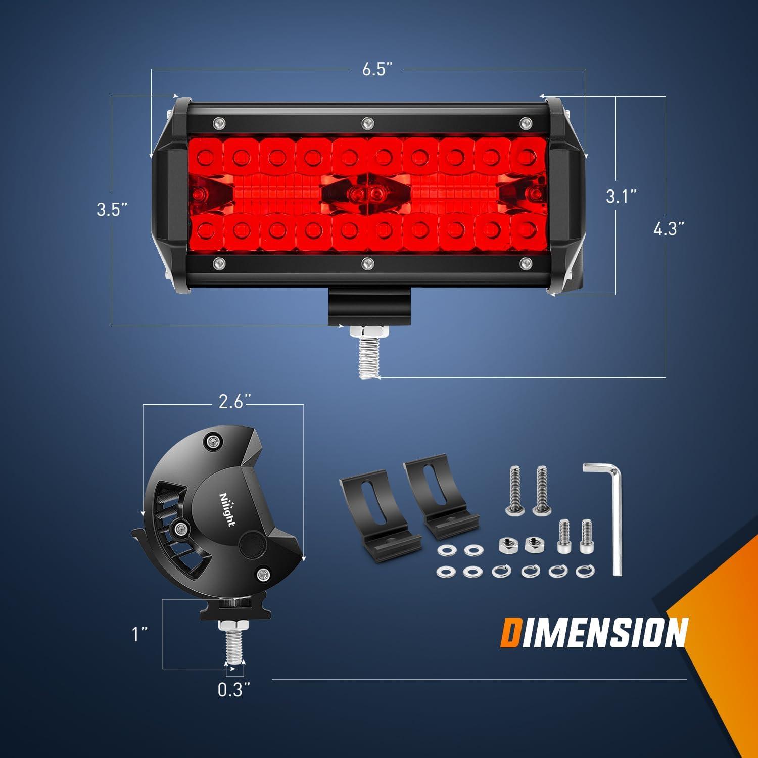 imageNilight LED Light Bar 2PC 65Inch 120W Flood Spot Combo Triple Row Driving Lamp Roof Bumper Off Road Work Lights for Van Camper Wagon Car Pickup Golf Cart ATV UTV SUV Truck Boat 4x42Pcs Led Pods Red