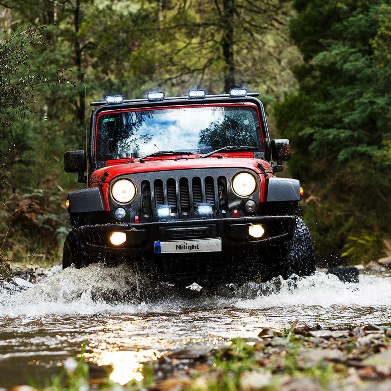 imageNilight LED Light Bar 2PC 65Inch 120W Flood Spot Combo Triple Row Driving Lamp Roof Bumper Off Road Work Lights for Van Camper Wagon Car Pickup Golf Cart ATV UTV SUV Truck Boat 4x46Pcs Led Pods