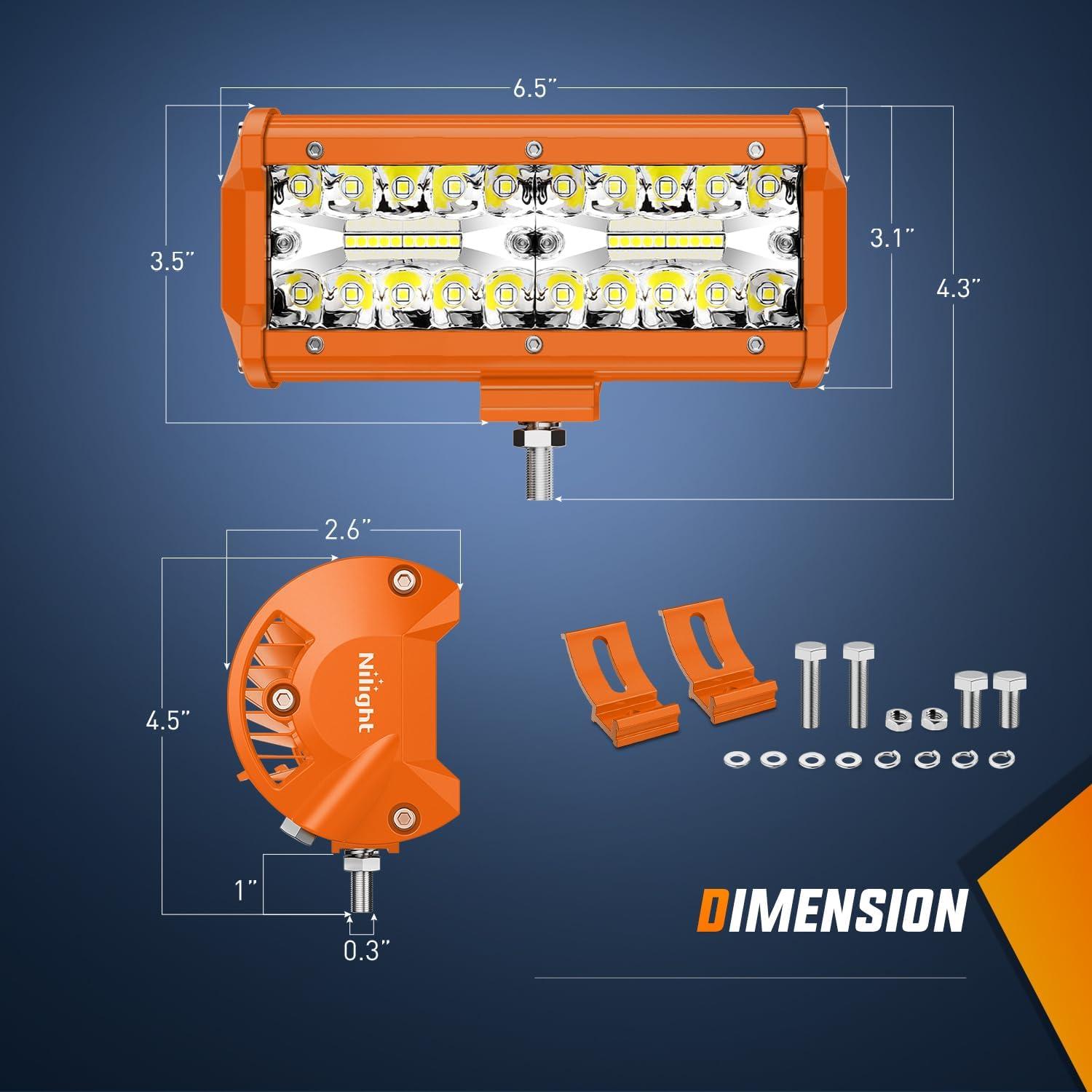 imageNilight LED Light Bar 2PC 65Inch 120W Flood Spot Combo Triple Row Driving Lamp Roof Bumper Off Road Work Lights for Van Camper Wagon Car Pickup Golf Cart ATV UTV SUV Truck Boat 4x42Pcs Amber Shell with White Light