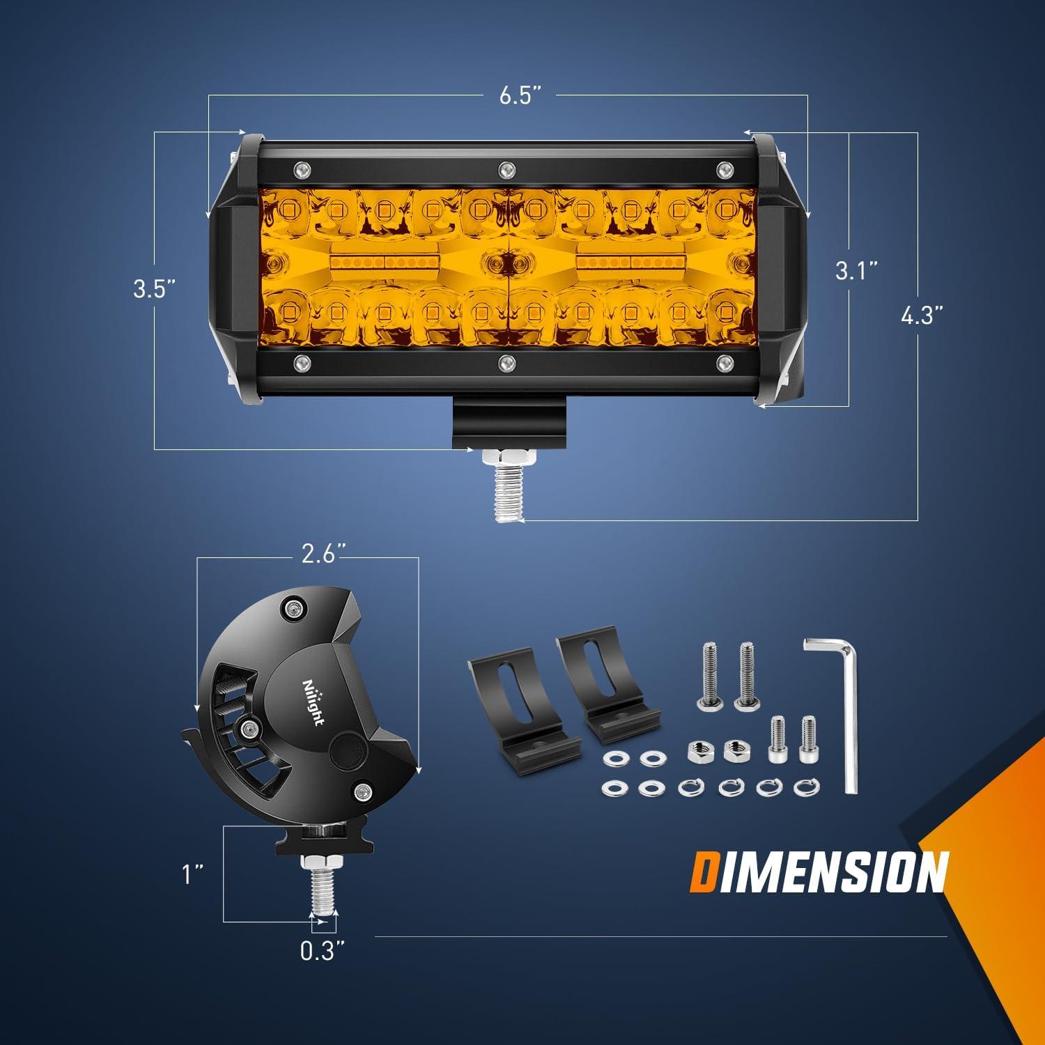 imageNilight LED Light Bar 2PC 65Inch 120W Flood Spot Combo Triple Row Driving Lamp Roof Bumper Off Road Work Lights for Van Camper Wagon Car Pickup Golf Cart ATV UTV SUV Truck Boat 4x4Amber Led Pods  Wiring