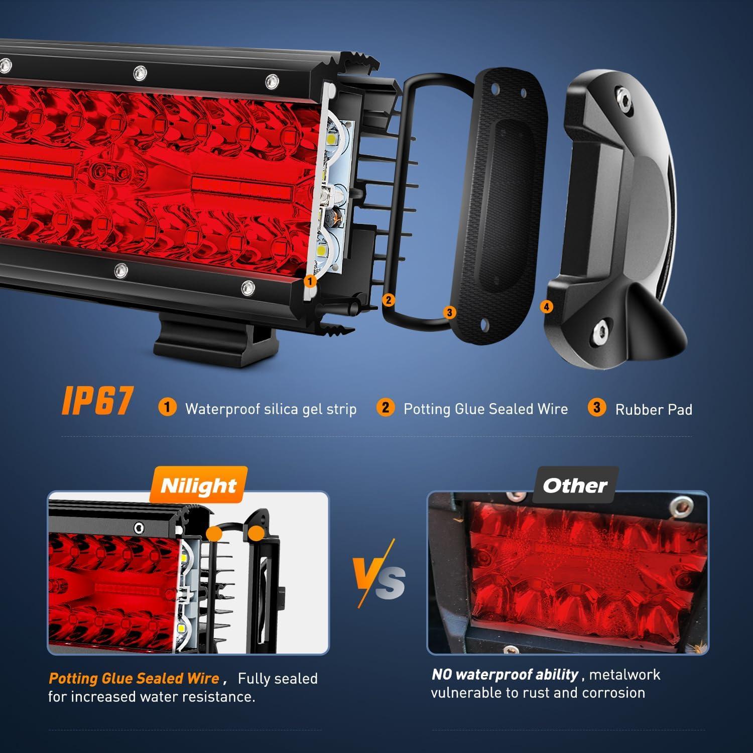 imageNilight LED Light Bar 2PC 65Inch 120W Flood Spot Combo Triple Row Driving Lamp Roof Bumper Off Road Work Lights for Van Camper Wagon Car Pickup Golf Cart ATV UTV SUV Truck Boat 4x42Pcs Led Pods Red