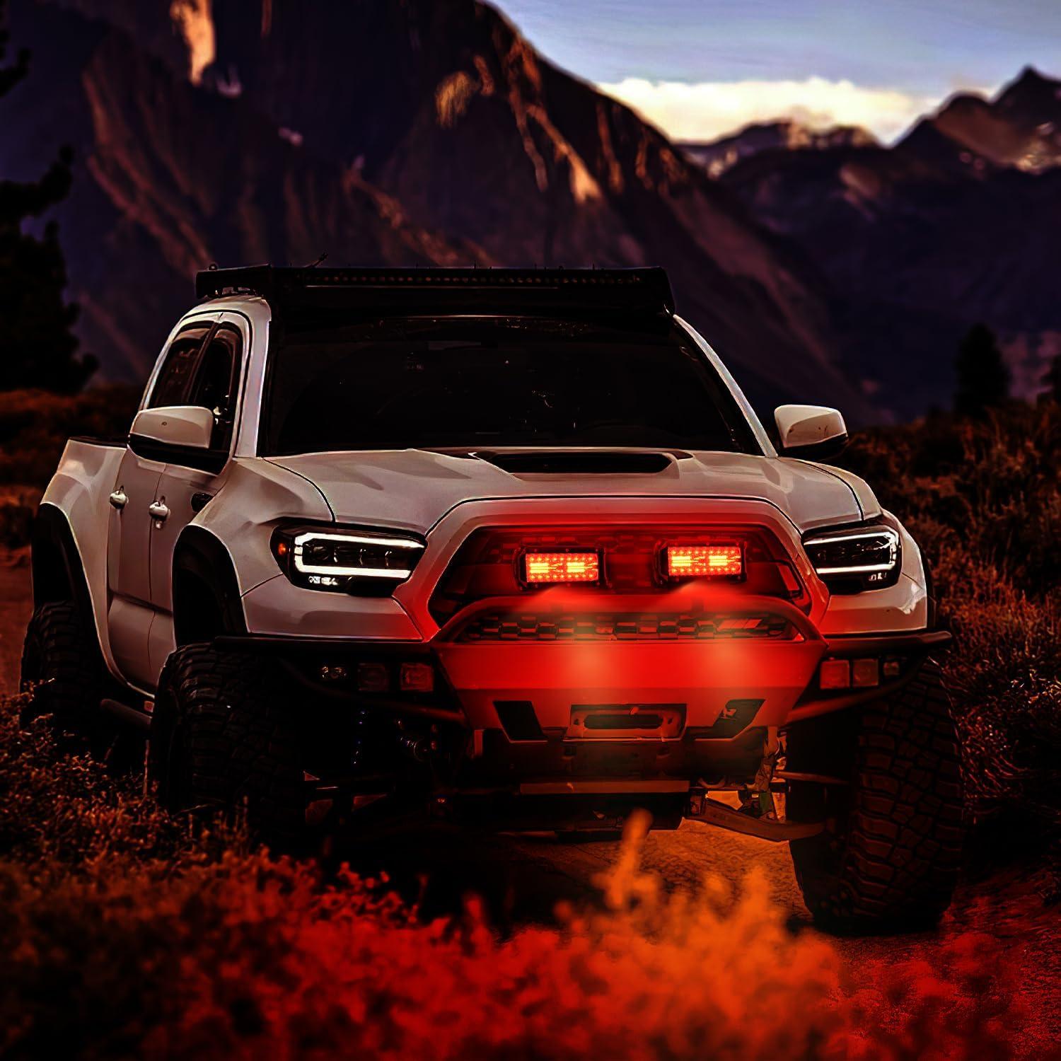 imageNilight LED Light Bar 2PC 65Inch 120W Flood Spot Combo Triple Row Driving Lamp Roof Bumper Off Road Work Lights for Van Camper Wagon Car Pickup Golf Cart ATV UTV SUV Truck Boat 4x42Pcs Led Pods Red