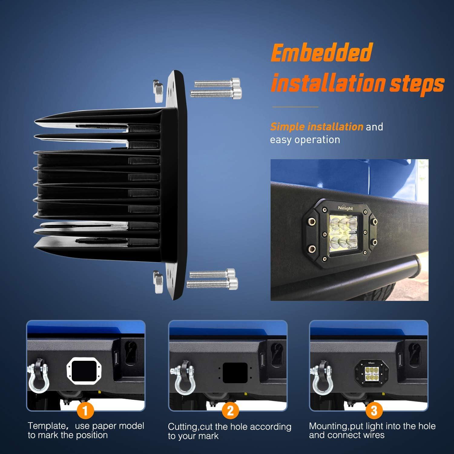 imageNilight LED Light Bar 2PCS 18W Flush Mount Flood Led Off Road Lights 12V 5Pin Rocker Switch LED Light Bar Wiring Harness Kit Model ZH075