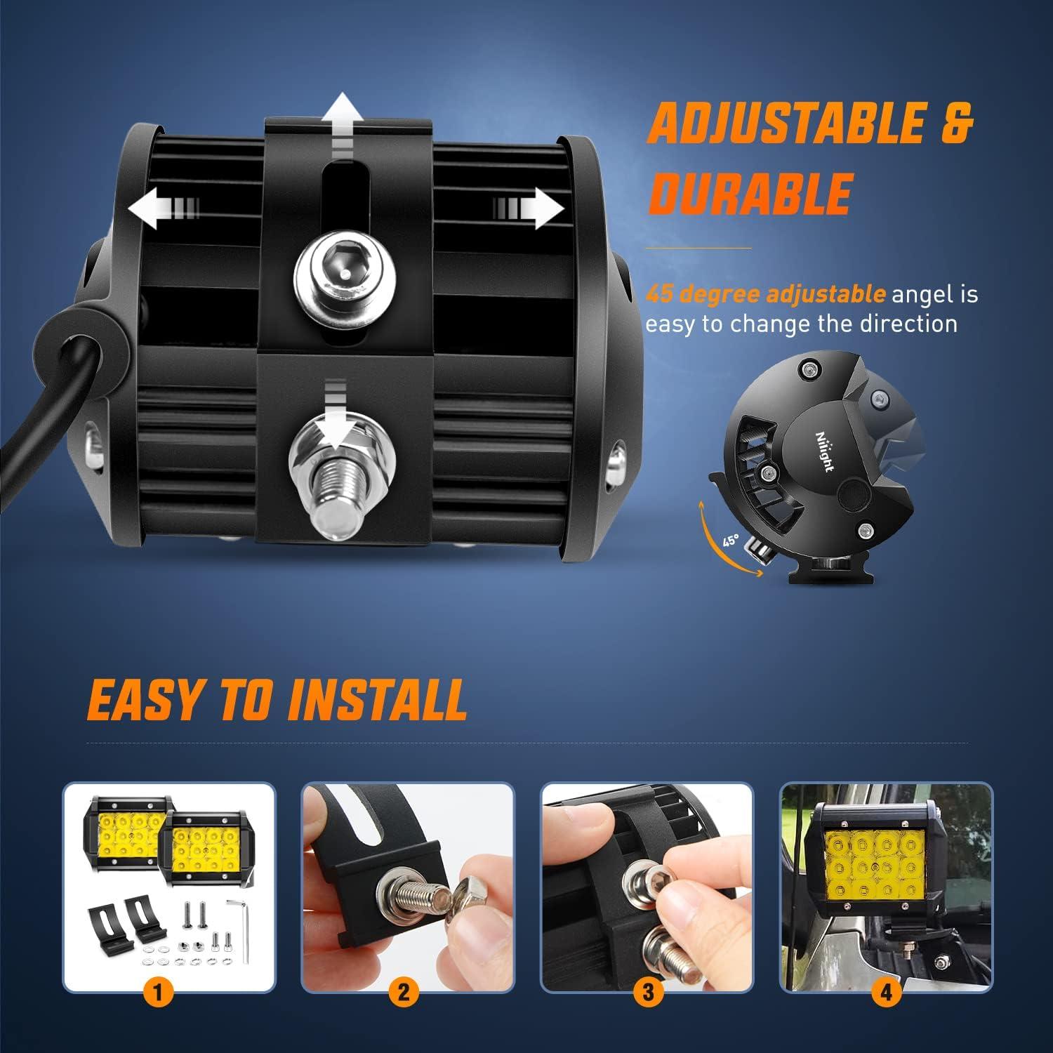 imageNilight LED Light Bar 2Pcs 4 Inch 36W Yellow Flood Spot Combo Triple Row Driving Lamp Roof Bumper Off Road LED Work Lights Pods for Van Camper Wagon Car Pickup Golf Cart ATV UTV SUV Truck Boat 4x42PCS 4Inch Amber Lights