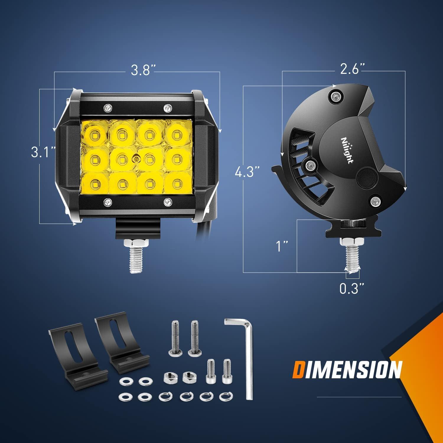 imageNilight LED Light Bar 2Pcs 4 Inch 36W Yellow Flood Spot Combo Triple Row Driving Lamp Roof Bumper Off Road LED Work Lights Pods for Van Camper Wagon Car Pickup Golf Cart ATV UTV SUV Truck Boat 4x42PCS 4Inch Amber Lights