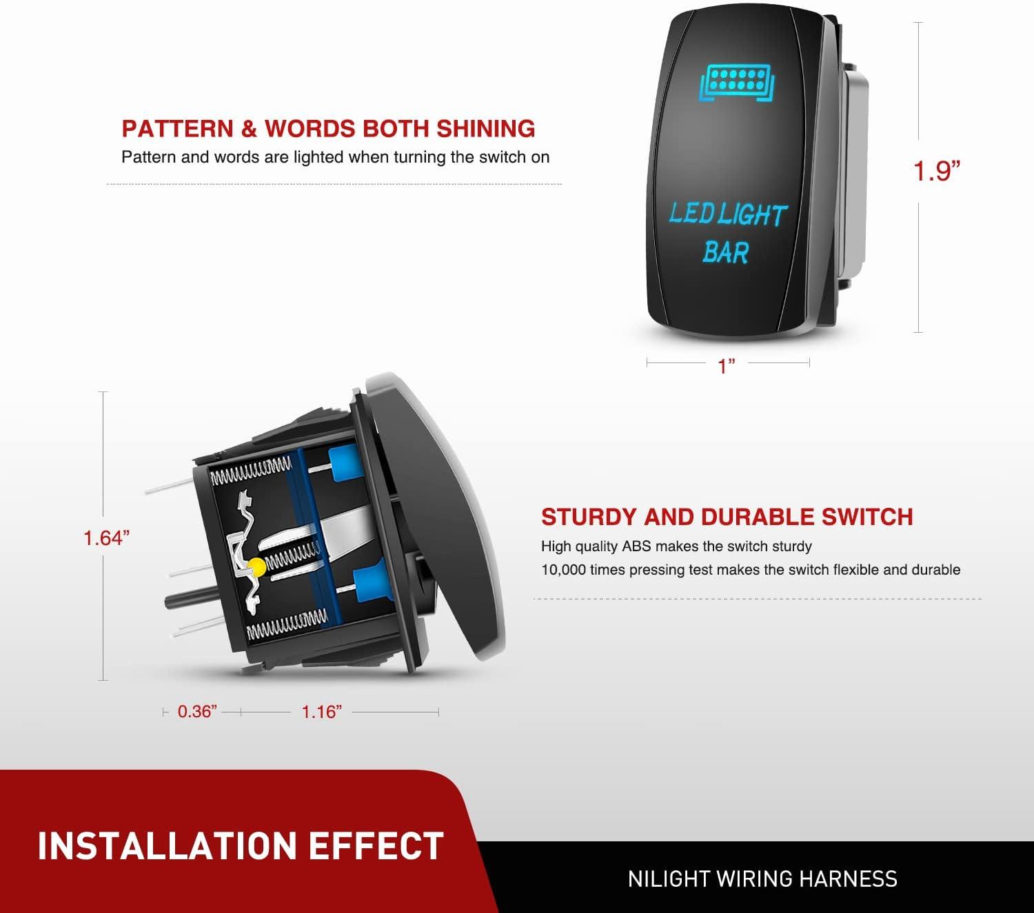 imageNilight LED Light Bar 32Inch 180W Spot Flood Combo Led Off Road Lights 12V 5Pin Rocker Switch LED Light Bar Wiring Harness Kit 2 Years Warranty ZH079 ClearWhite54Inch 312W Light Bar Wiring Harness