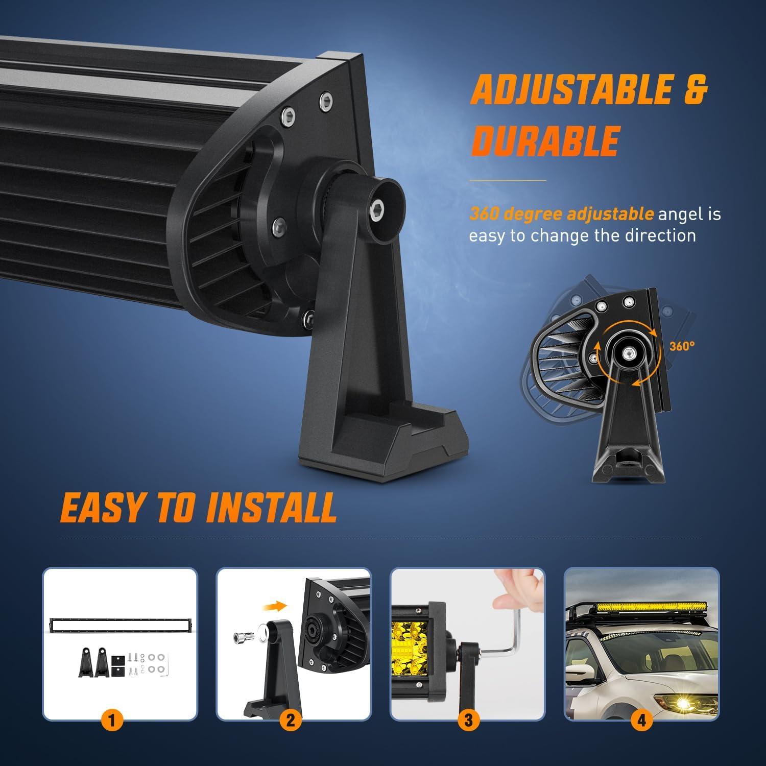 imageNilight LED Light Bar 33Inch Triple Row Spot Flood Combo Lights Red Shell with Wiring Harness Kit for Fog Driving Work Lighting on OffRoad Truck SUV ATV UTV33Inch 256LEDs Curved Yellow