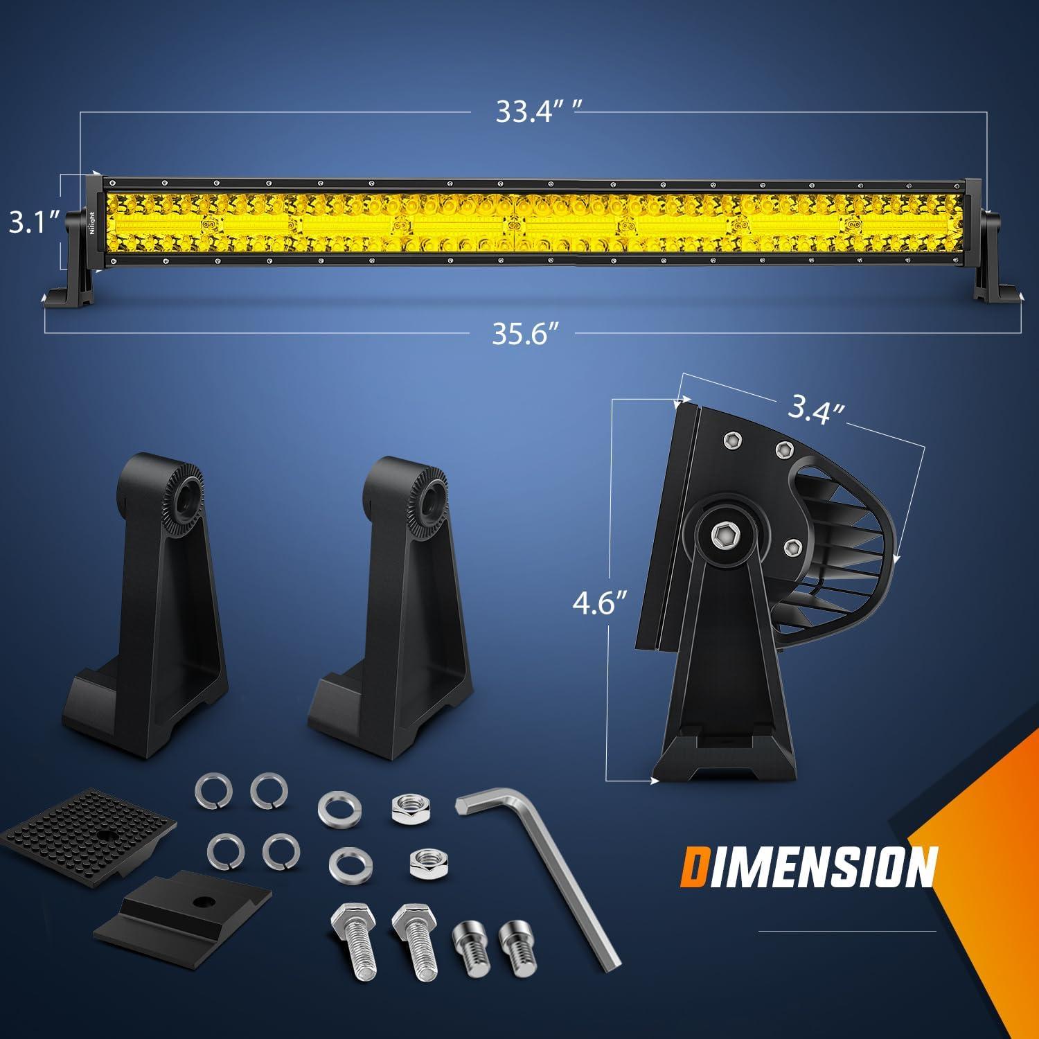 imageNilight LED Light Bar 33Inch Triple Row Spot Flood Combo Lights Red Shell with Wiring Harness Kit for Fog Driving Work Lighting on OffRoad Truck SUV ATV UTV33Inch 256LEDs Curved Yellow