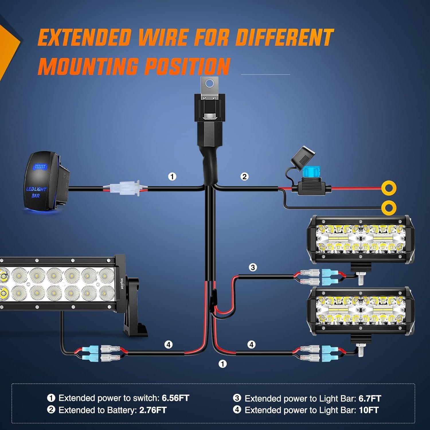 imageNilight LED Light Bar 33Inch Triple Row Spot Flood Combo Lights Red Shell with Wiring Harness Kit for Fog Driving Work Lighting on OffRoad Truck SUV ATV UTV180W Light 2Pcs 18W LED Pods Wiring Harness