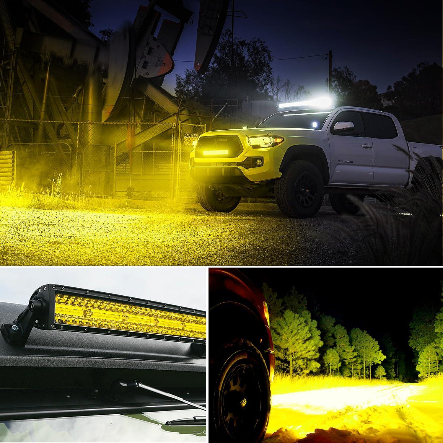 imageNilight LED Light Bar 42 Inch Triple Row Spot Flood Combo Lights Red Shell with Wiring Harness Kit for Fog Driving Work Lighting on OffRoad Truck Tractor SUV ATV UTV Boatyellow beam 42 inch curved light bar