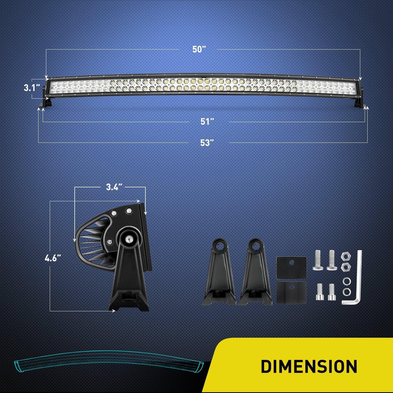 imageNilight LED Light Bar 50Inch 288W 20100LM Curved Spot Flood Combo Driving Lamp Roof Bumper Off Road LED Work Lights Pods for Van Camper Wagon Car Pickup Golf Cart ATV UTV SUV Truck Boat 4x41PC 50Inch Curved Light Bar