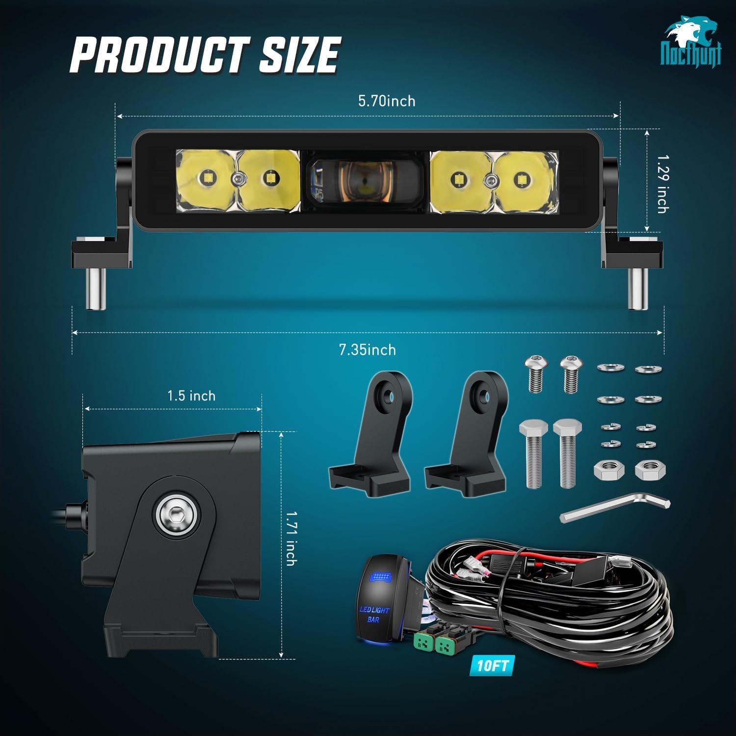 imageNilight LED Light Bar 8 Inch 5LED 2 PCS Single Row Spot LED Fog Screwless night vision Off Road Driving Lights w18AWG Rocker Switch Wiring Harness Kit for Truck ATV UTV2Pcs 8Inch 5Led Light Wiring Kit