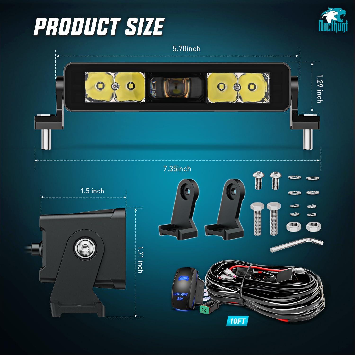 imageNilight LED Light Bar 8 Inch 5LED 2 PCS Single Row Spot LED Fog Screwless night vision Off Road Driving Lights w18AWG Rocker Switch Wiring Harness Kit for Truck ATV UTV8Inch 5Led Light Wiring Kit