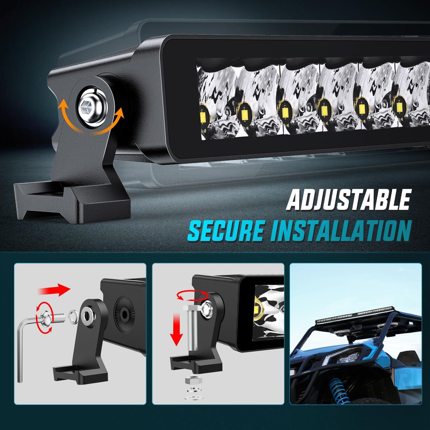 imageNilight LED Light Bar 8 Inch 5LED 2 PCS Single Row Spot LED Fog Screwless night vision Off Road Driving Lights w18AWG Rocker Switch Wiring Harness Kit for Truck ATV UTV52Inch 49Led Light Wiring Kit