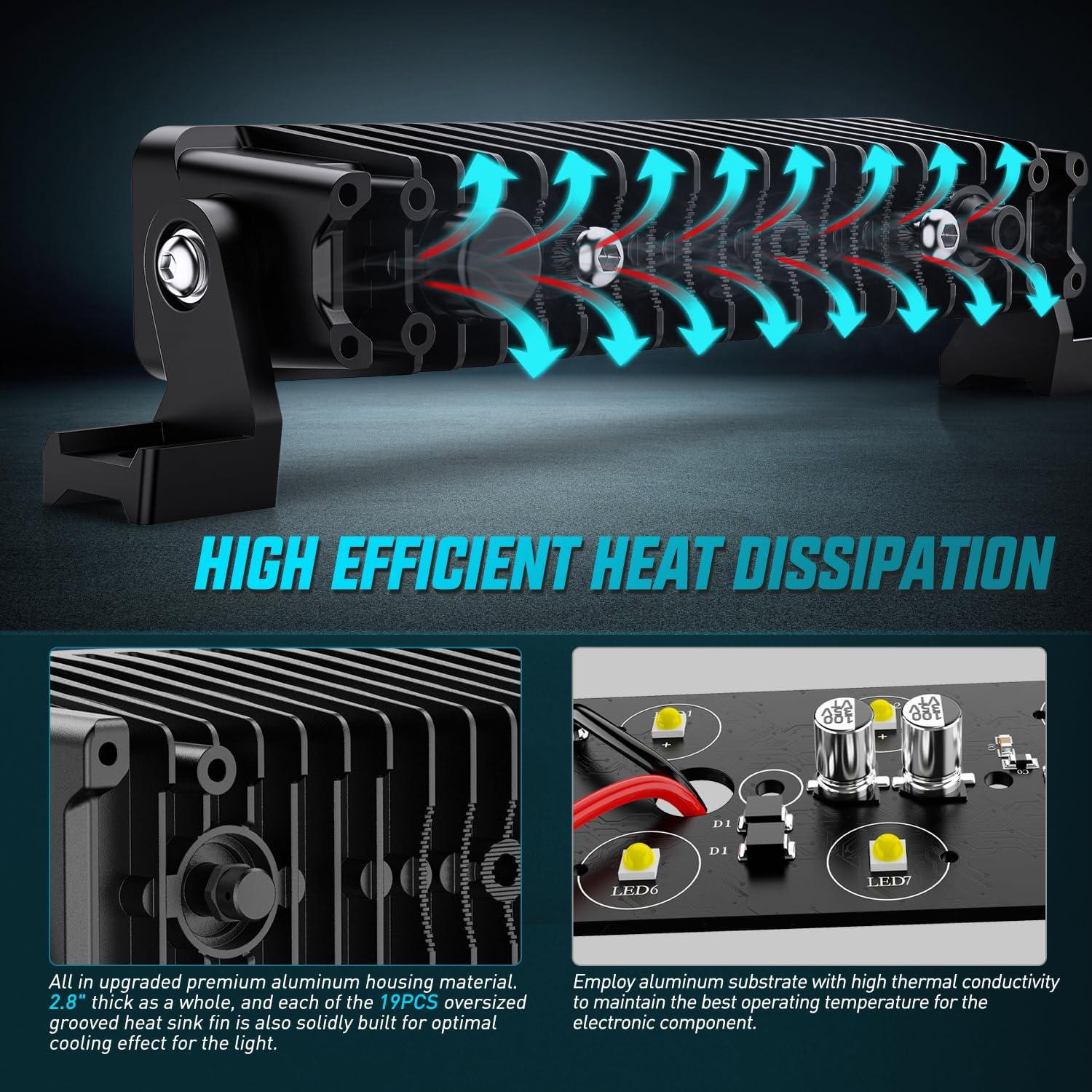 imageNilight LED Light Bar 8 Inch 5LED 2 PCS Single Row Spot LED Fog Screwless night vision Off Road Driving Lights w18AWG Rocker Switch Wiring Harness Kit for Truck ATV UTV8Inch 5Led Light Wiring Kit