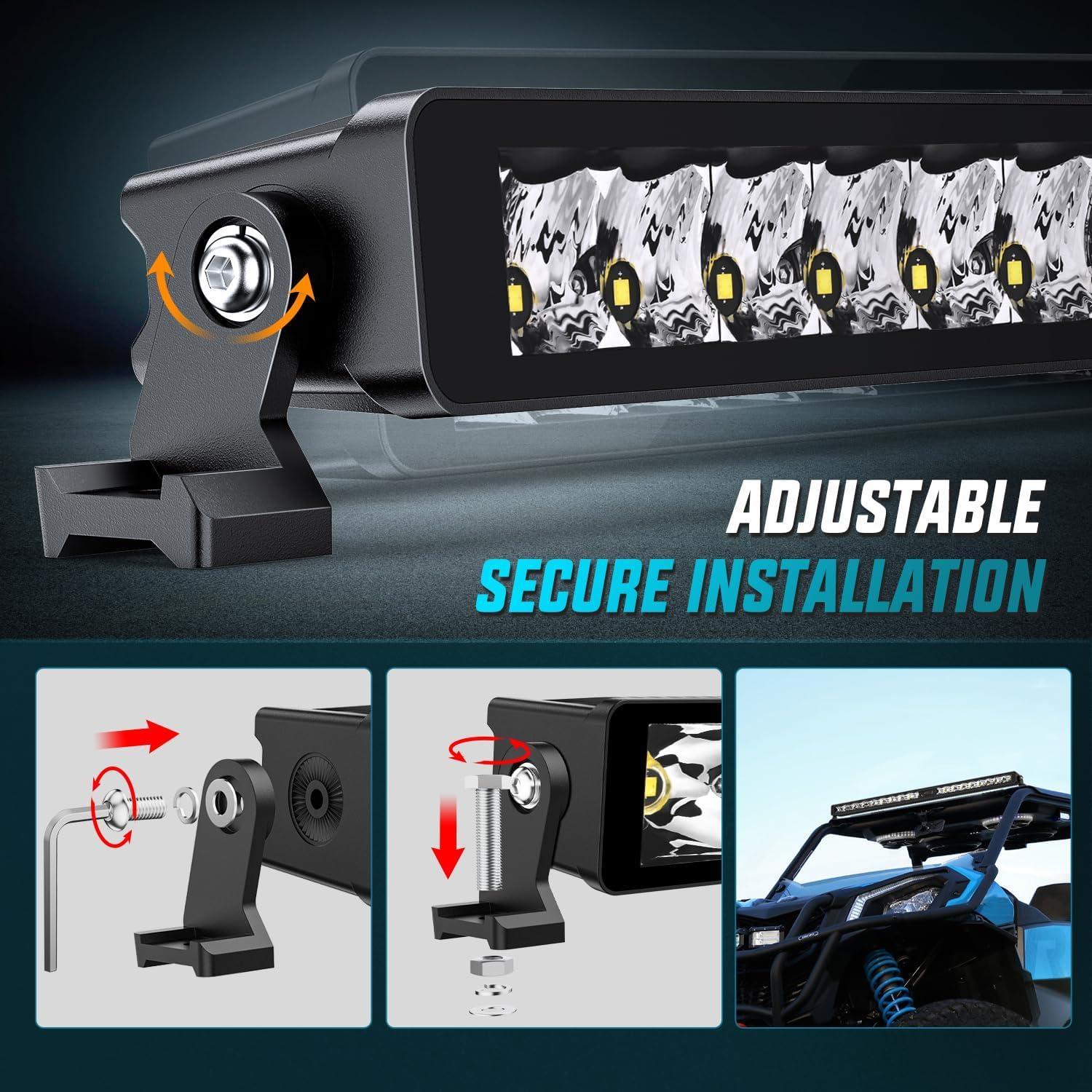 imageNilight LED Light Bar 8 Inch 5LED 2 PCS Single Row Spot LED Fog Screwless night vision Off Road Driving Lights w18AWG Rocker Switch Wiring Harness Kit for Truck ATV UTV42Inch 29Led Light Wiring Kit