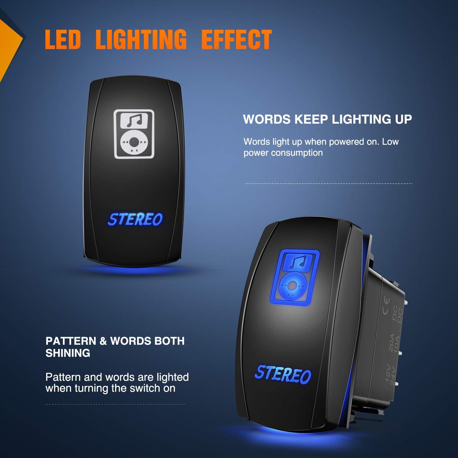 imageNilight LED Light Bar Rocker Switch Stereo Rocker Switch 5 Pin Laser OnOff Switch 20A12V 10A24V Switch Jumper Wires Set90006B  BlueBlue