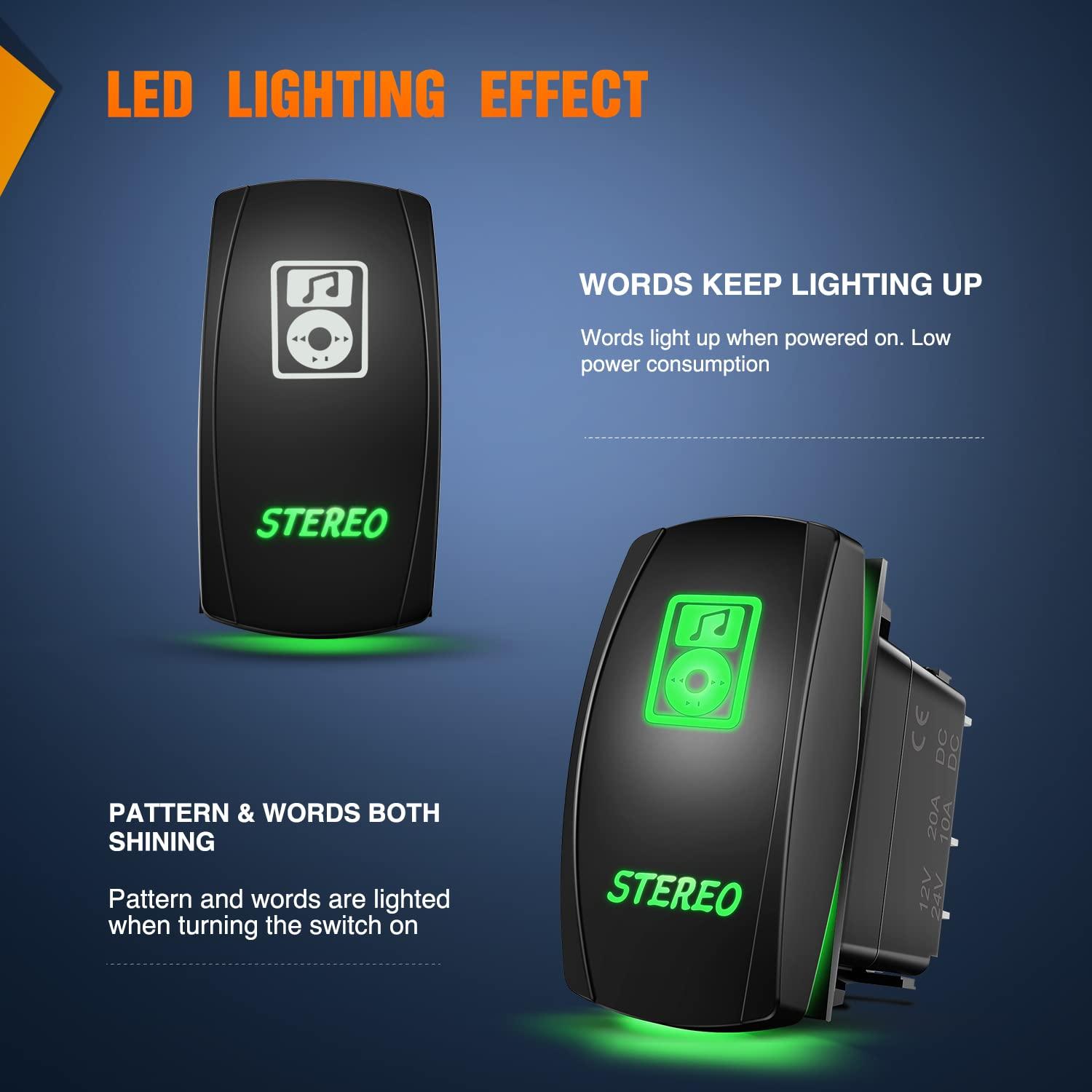 imageNilight LED Light Bar Rocker Switch Stereo Rocker Switch 5 Pin Laser OnOff Switch 20A12V 10A24V Switch Jumper Wires Set90006B  BlueGreen