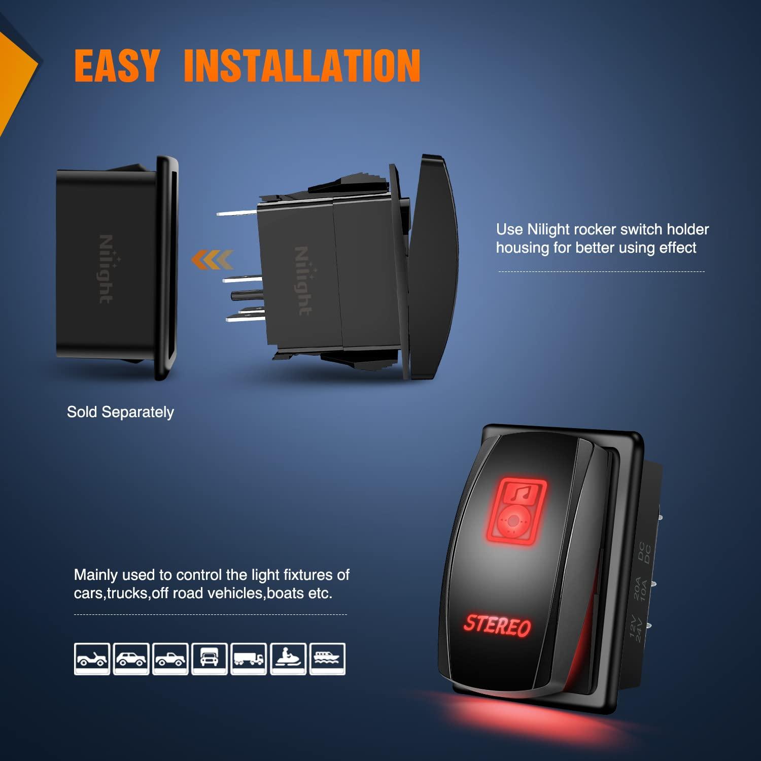 imageNilight LED Light Bar Rocker Switch Stereo Rocker Switch 5 Pin Laser OnOff Switch 20A12V 10A24V Switch Jumper Wires Set90006B  BlueRed