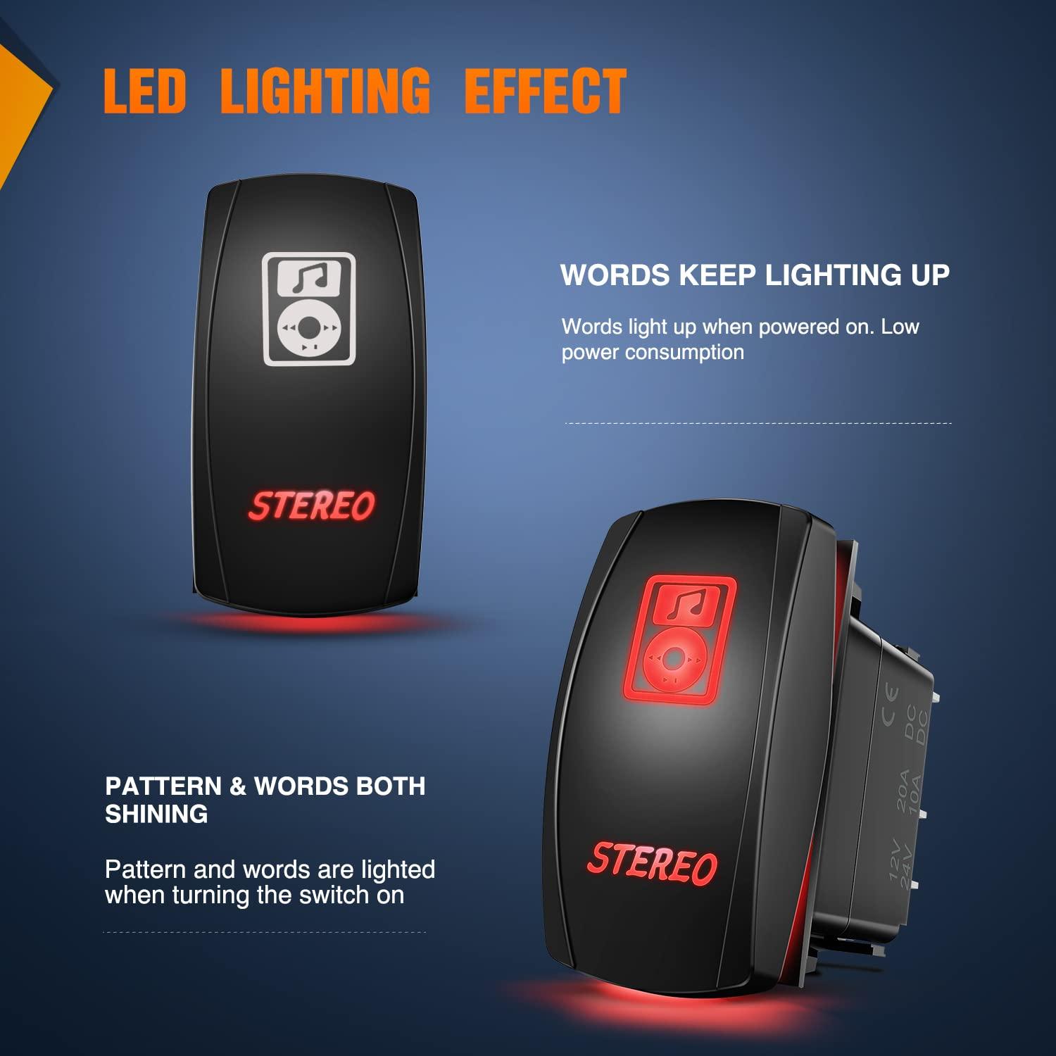 imageNilight LED Light Bar Rocker Switch Stereo Rocker Switch 5 Pin Laser OnOff Switch 20A12V 10A24V Switch Jumper Wires Set90006B  BlueRed