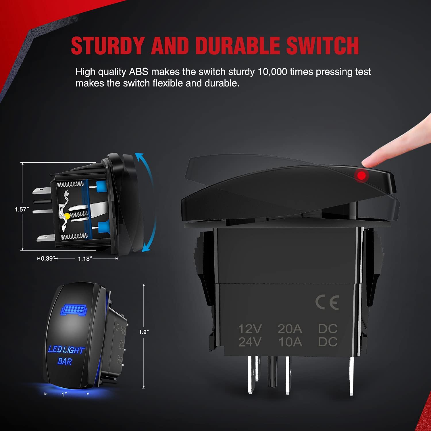 imageNilight LED Light Bar Wiring Harness Kit 12AWG Heavy Duty 12V 5Pin Rocker Switch Laser On Off Waterproof Switch Power Relay Blade Fuse2 Lead 10038W12AWG2 Leads