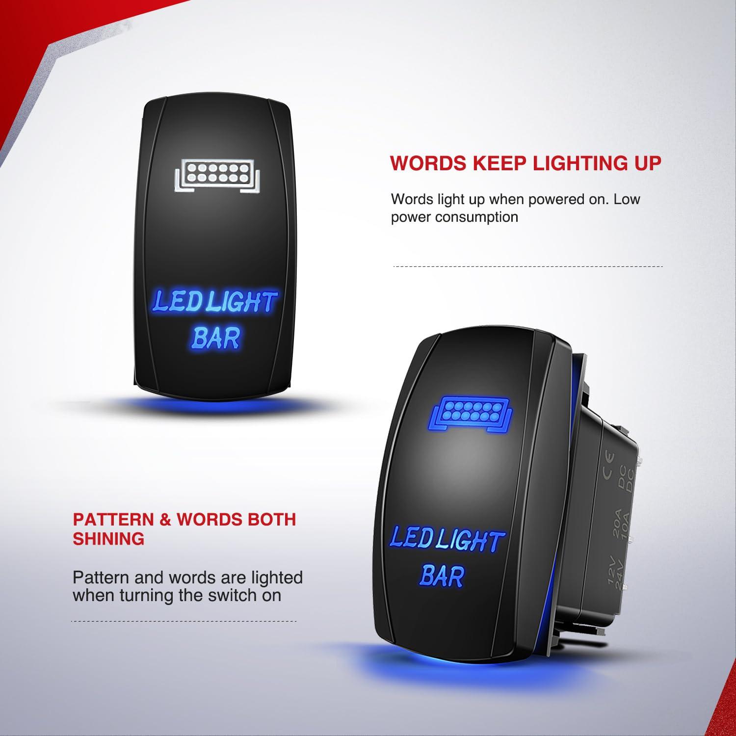 imageNilight LED Light Bar Wiring Harness Kit 12AWG Heavy Duty 12V 5Pin Rocker Switch Laser On Off Waterproof Switch Power Relay Blade Fuse2 Lead 10038W12AWG3 Leads