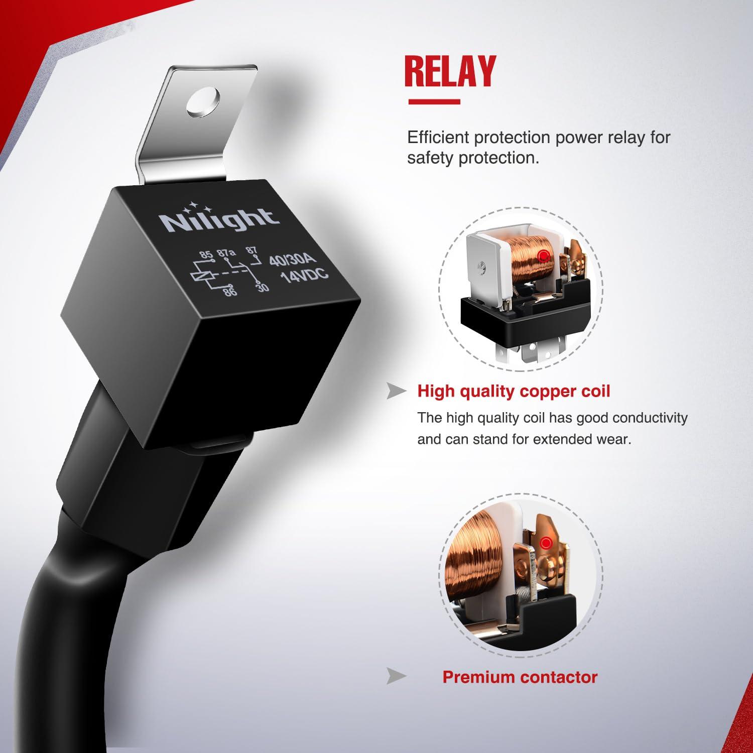 imageNilight LED Light Bar Wiring Harness Kit 12AWG Heavy Duty 12V 5Pin Rocker Switch Laser On Off Waterproof Switch Power Relay Blade Fuse2 Lead 10038W12AWG3 Leads