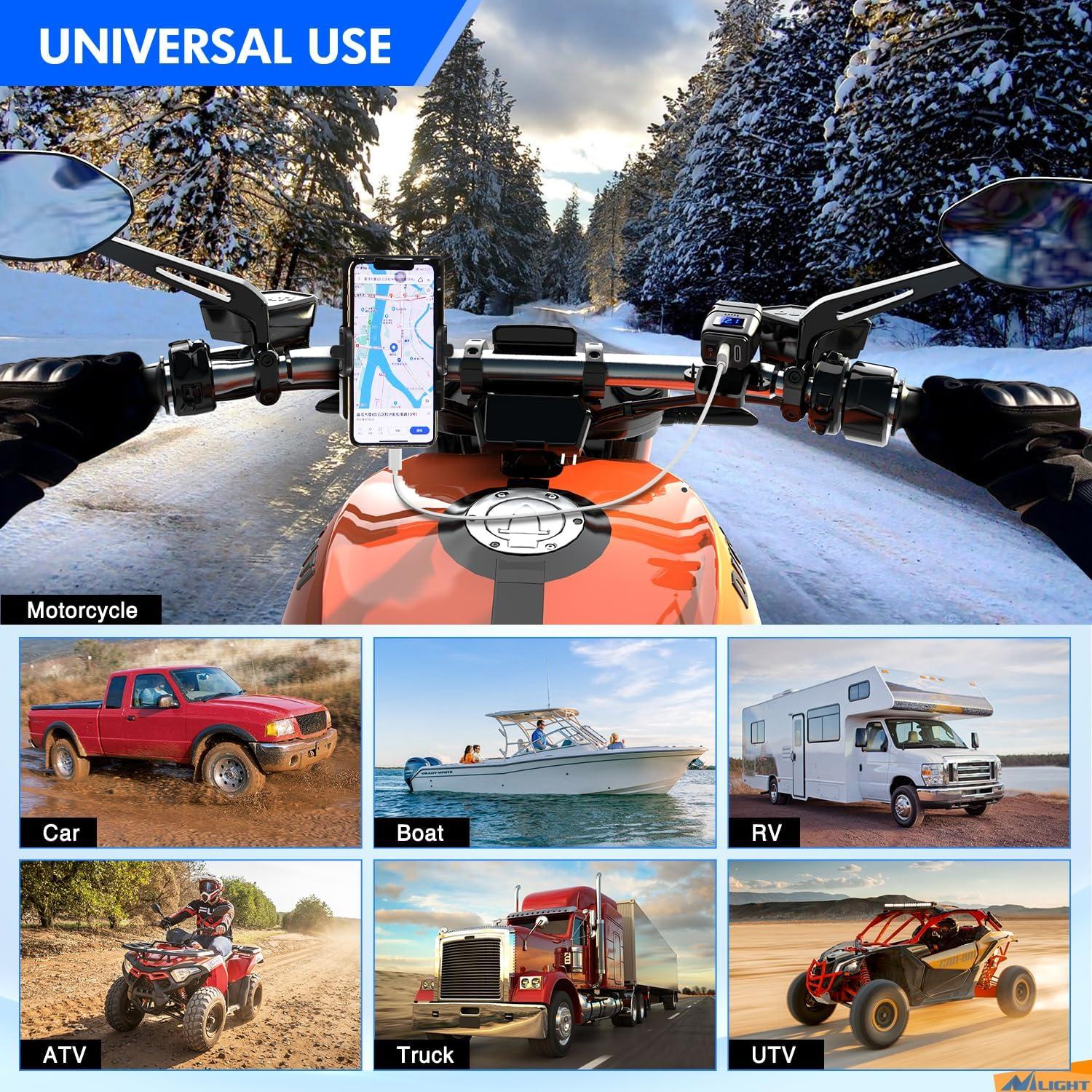 imageNilight LED Light Bar Wiring Harness Kit Motorcycle Handlebar Push Button Switch 16AWG 2 Leads 12V On Off for ATV UTV Driving Lights 78inchUSBPD Type C Charger Motorcycle