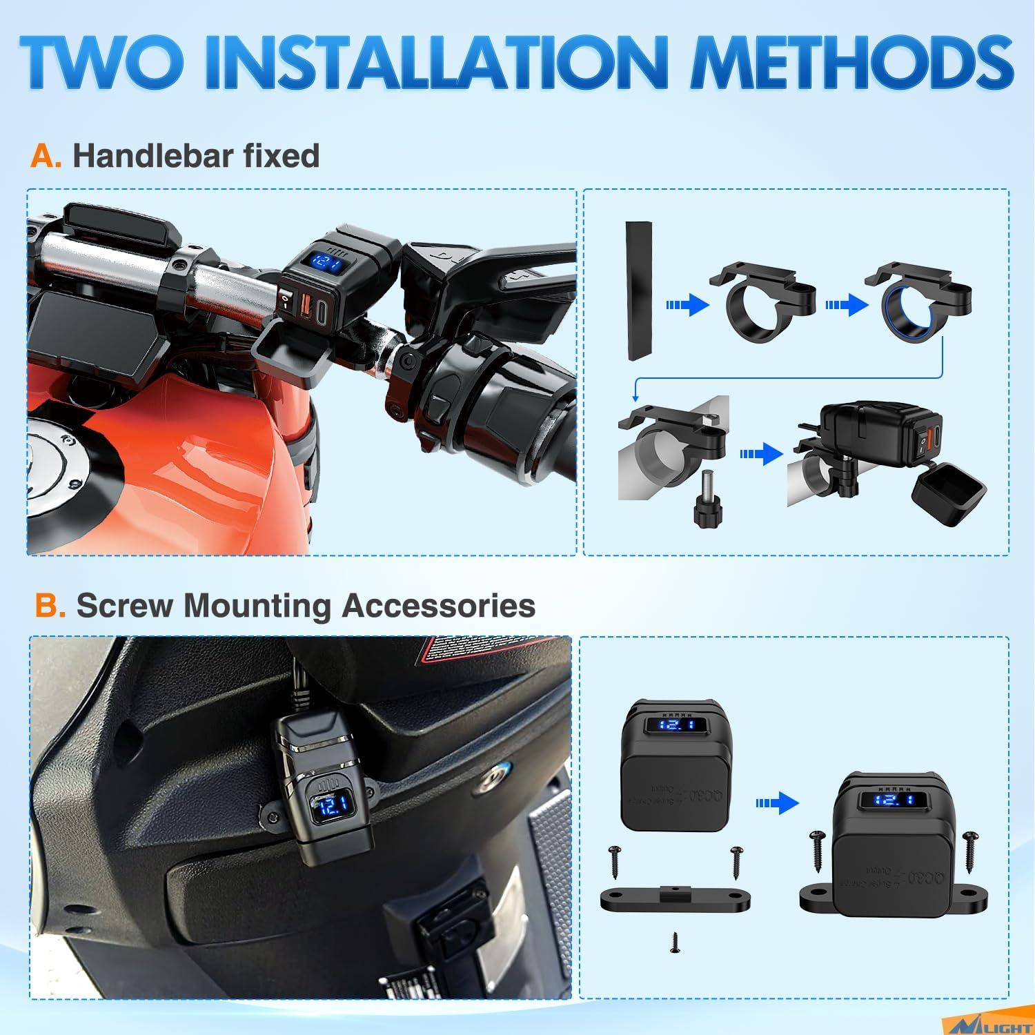 imageNilight LED Light Bar Wiring Harness Kit Motorcycle Handlebar Push Button Switch 16AWG 2 Leads 12V On Off for ATV UTV Driving Lights 78inchUSBPD Type C Charger Motorcycle