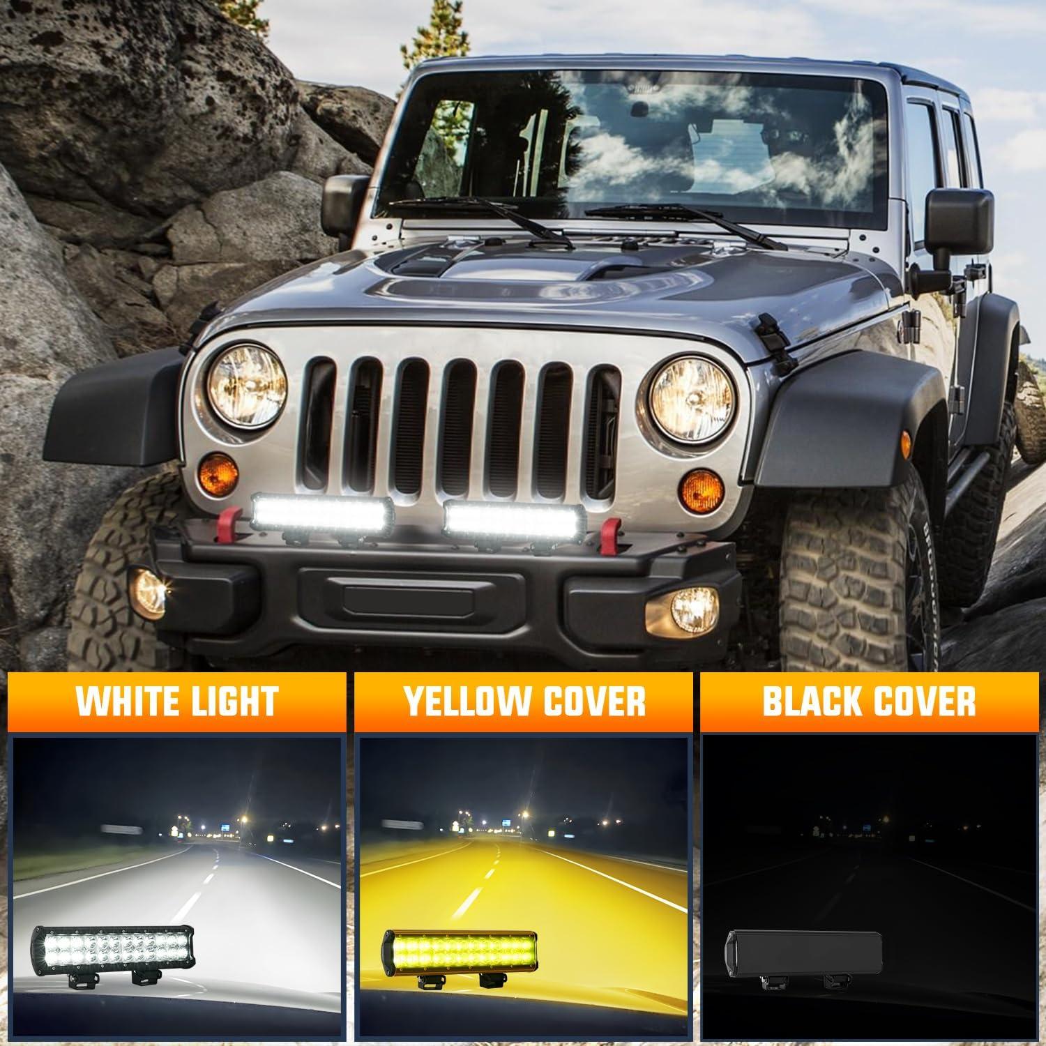 imageNilight LED Light Bar with YellowBlack Covers 2 PCS 36 W 65 Inch Flood Off Road Lights Super Bright Driving Fog Boat Lighting Pods for Trucks Pickup Golf Cart SUV ATV UTV 4x4 Van Camper12 inch light  cover