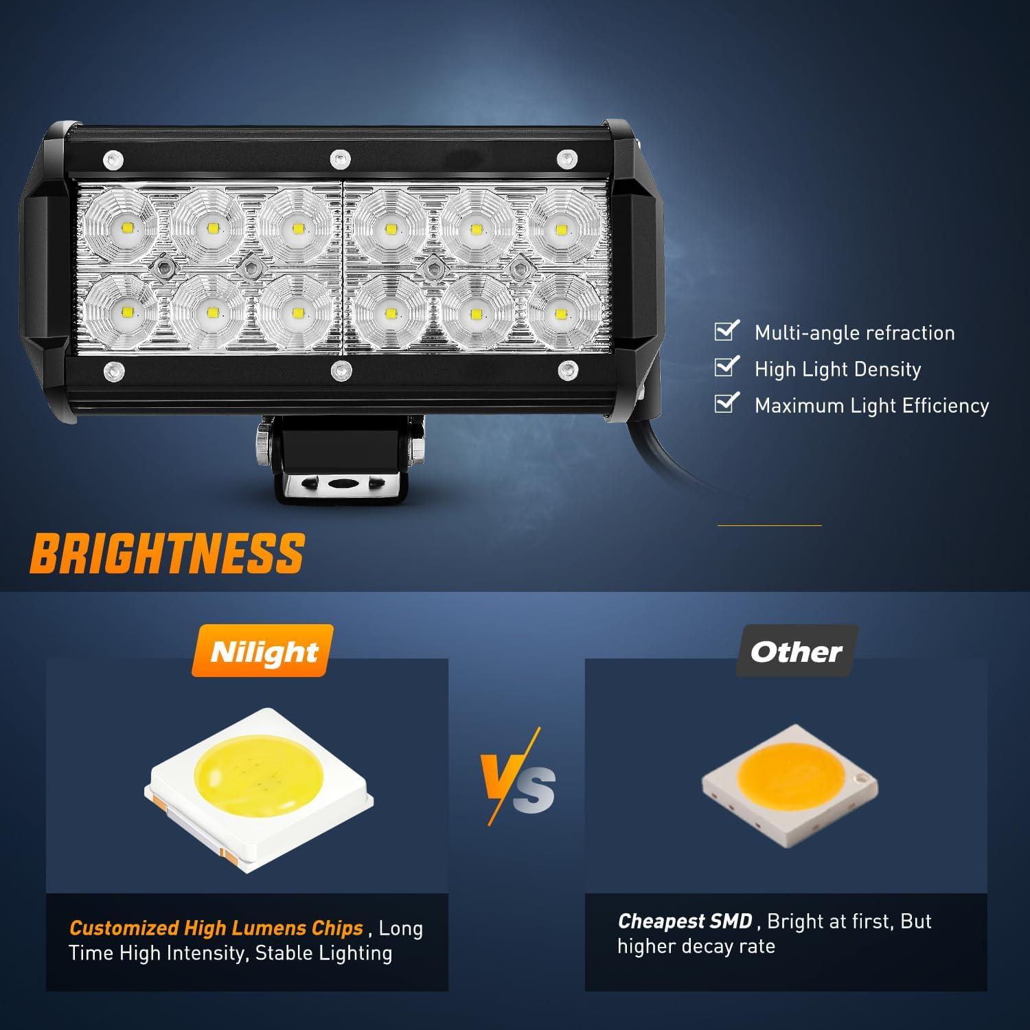 imageNilight LED Light Bar with YellowBlack Covers 2 PCS 36 W 65 Inch Flood Off Road Lights Super Bright Driving Fog Boat Lighting Pods for Trucks Pickup Golf Cart SUV ATV UTV 4x4 Van Camper65 inch light  cover