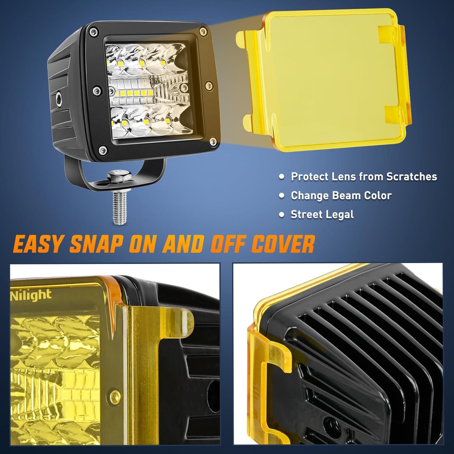 imageNilight LED Light Bar with YellowBlack Covers 2 PCS 36 W 65 Inch Flood Off Road Lights Super Bright Driving Fog Boat Lighting Pods for Trucks Pickup Golf Cart SUV ATV UTV 4x4 Van Camper3 inch light  cover