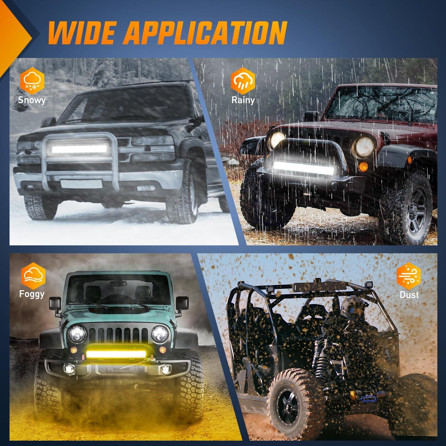 imageNilight LED Light Bar with YellowBlack Covers 2 PCS 36 W 65 Inch Flood Off Road Lights Super Bright Driving Fog Boat Lighting Pods for Trucks Pickup Golf Cart SUV ATV UTV 4x4 Van Camper20 inch light  cover