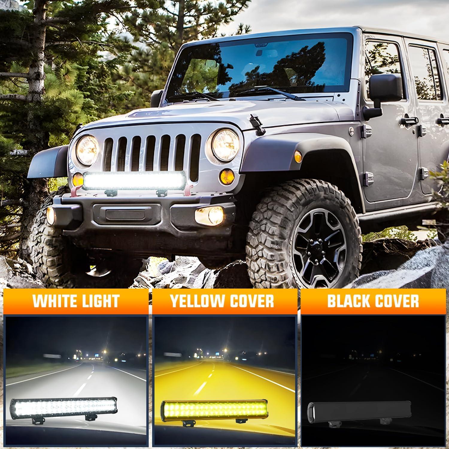 imageNilight LED Light Bar with YellowBlack Covers 2 PCS 36 W 65 Inch Flood Off Road Lights Super Bright Driving Fog Boat Lighting Pods for Trucks Pickup Golf Cart SUV ATV UTV 4x4 Van Camper20 inch light  cover