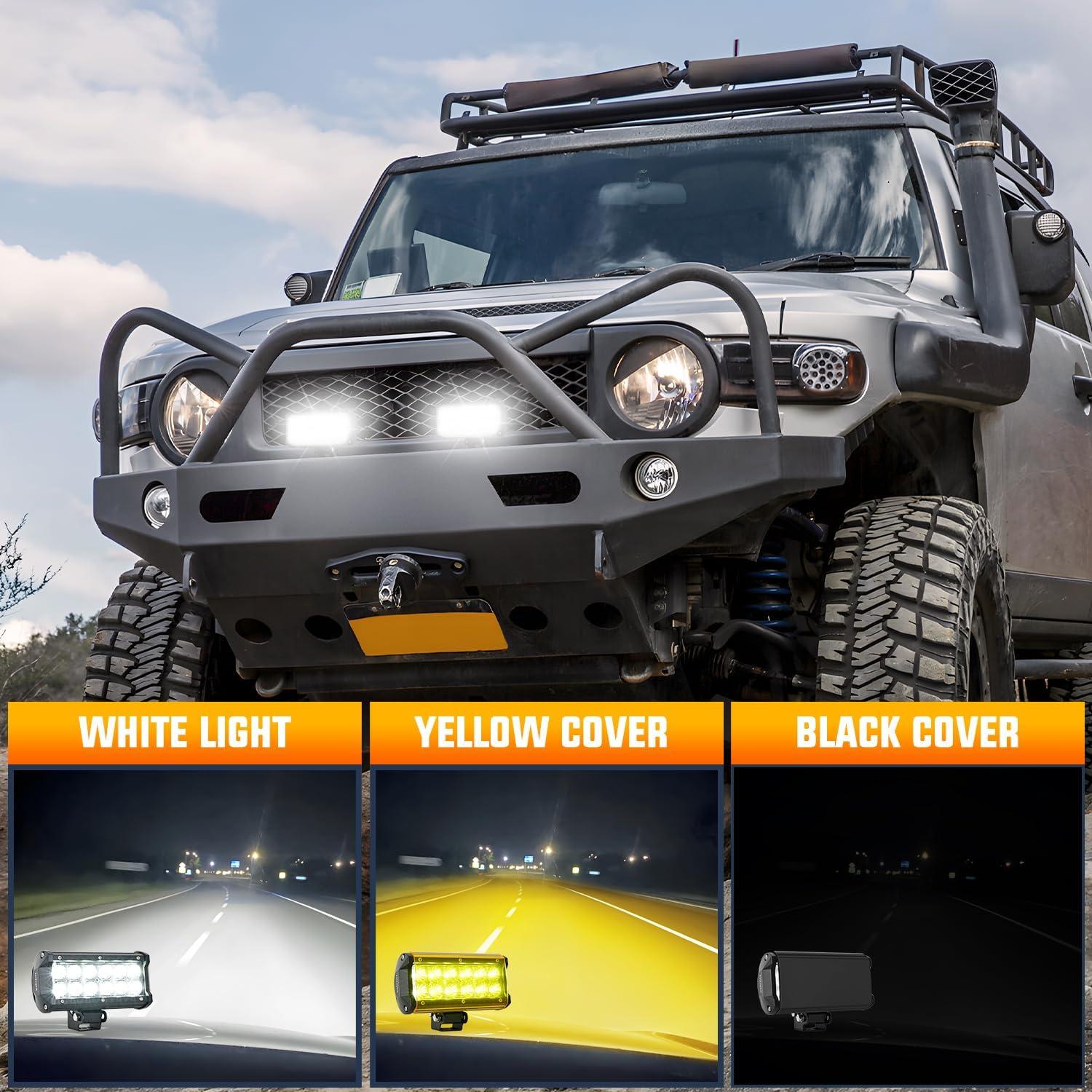 imageNilight LED Light Bar with YellowBlack Covers 2 PCS 36 W 65 Inch Flood Off Road Lights Super Bright Driving Fog Boat Lighting Pods for Trucks Pickup Golf Cart SUV ATV UTV 4x4 Van Camper65 inch light  cover