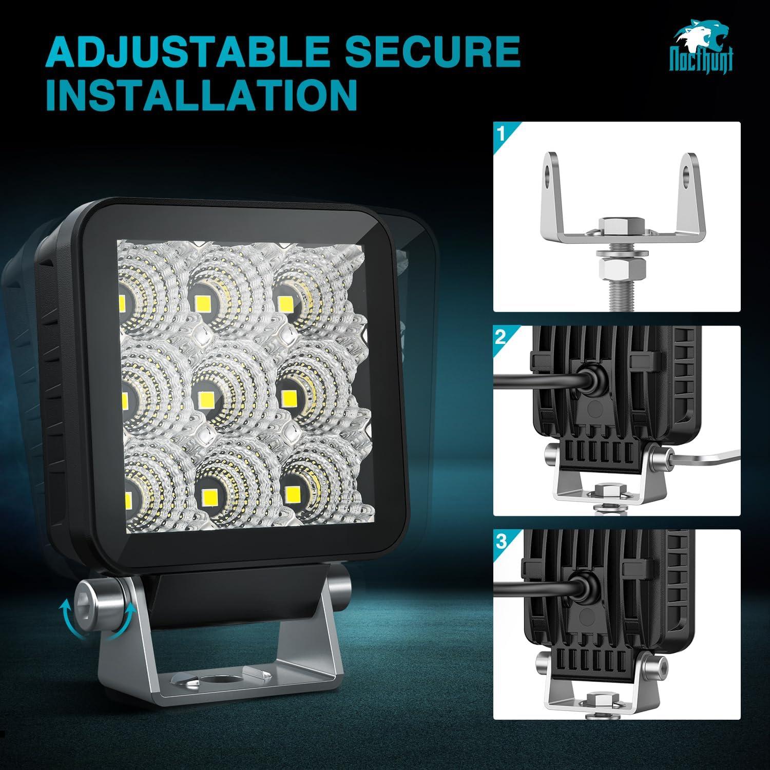 imageNilight LED Light Pods 2 PCS 4 Inch 19LED Super Slim Flood Beam Round Driving Offroad Work Side Ditch Lights Builtin EMC for Tractor Truck Motorbike Boat ATV3Inch 9Led Light Pods 2Pcs