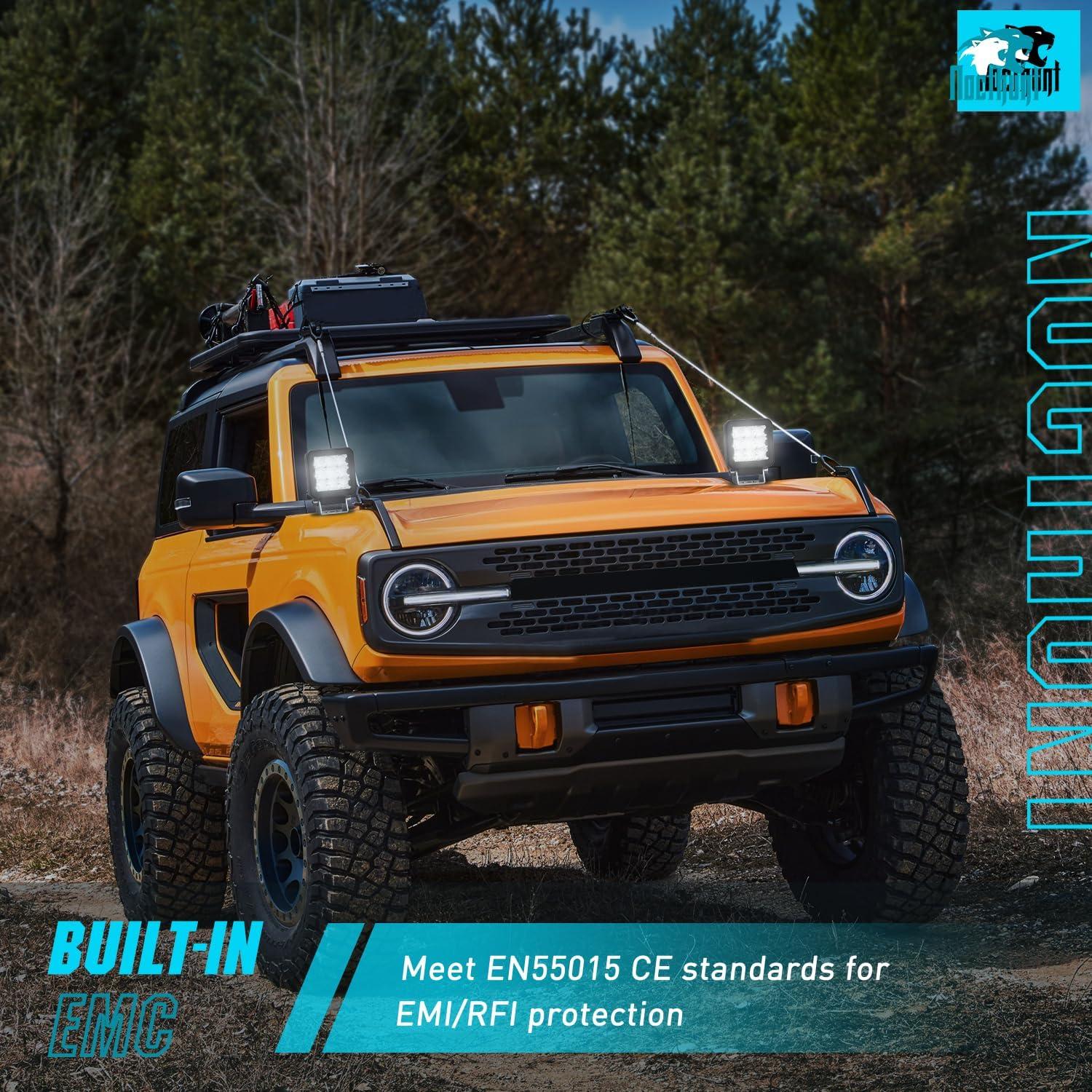 imageNilight LED Light Pods 2 PCS 4 Inch 19LED Super Slim Flood Beam Round Driving Offroad Work Side Ditch Lights Builtin EMC for Tractor Truck Motorbike Boat ATV3Inch 9Led Light Pods 2Pcs