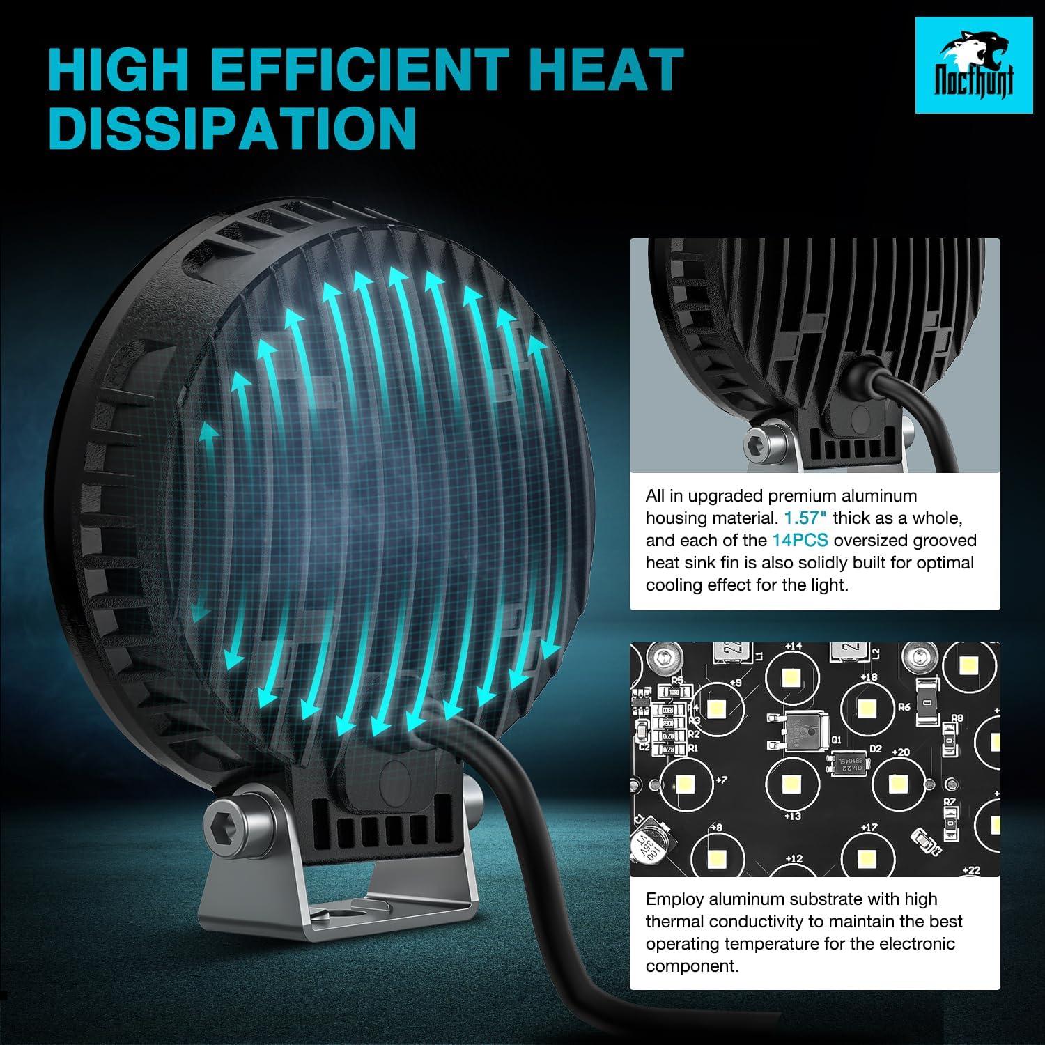 imageNilight LED Light Pods 2 PCS 4 Inch 19LED Super Slim Flood Beam Round Driving Offroad Work Side Ditch Lights Builtin EMC for Tractor Truck Motorbike Boat ATV43Inch 25Led Light Pods 2Pcs